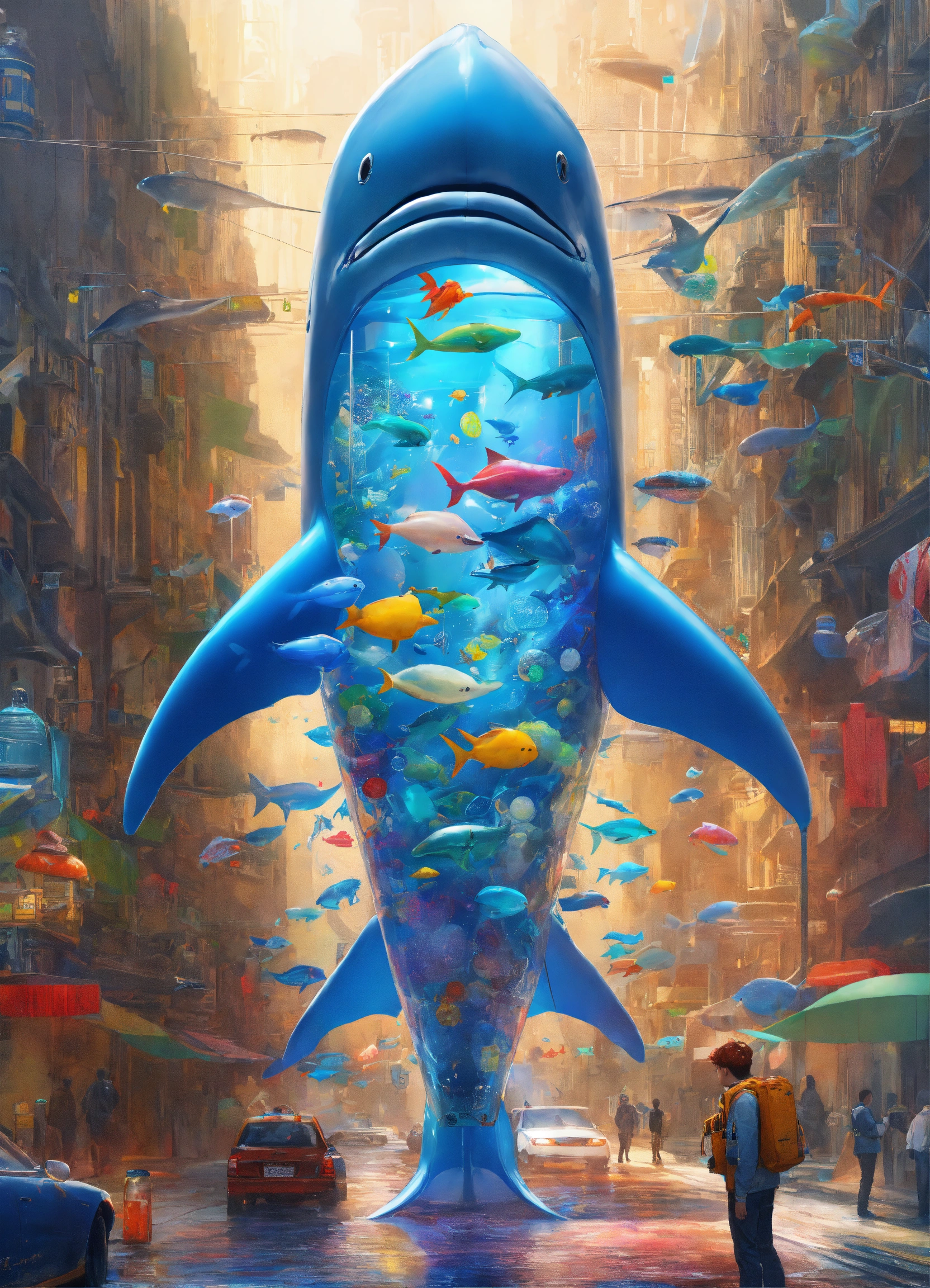 Lexica - Fully transparent living blue whale with colorful Plastic ...