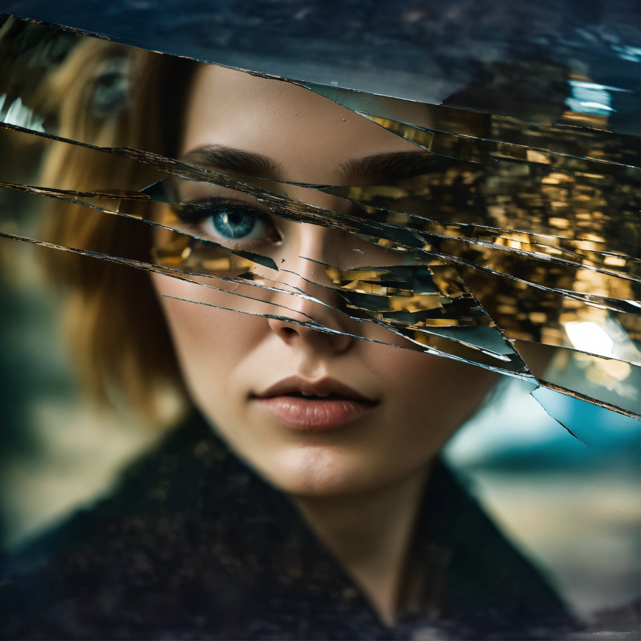 Lexica Double exposure photo, featuring eye, shattered mirror effect