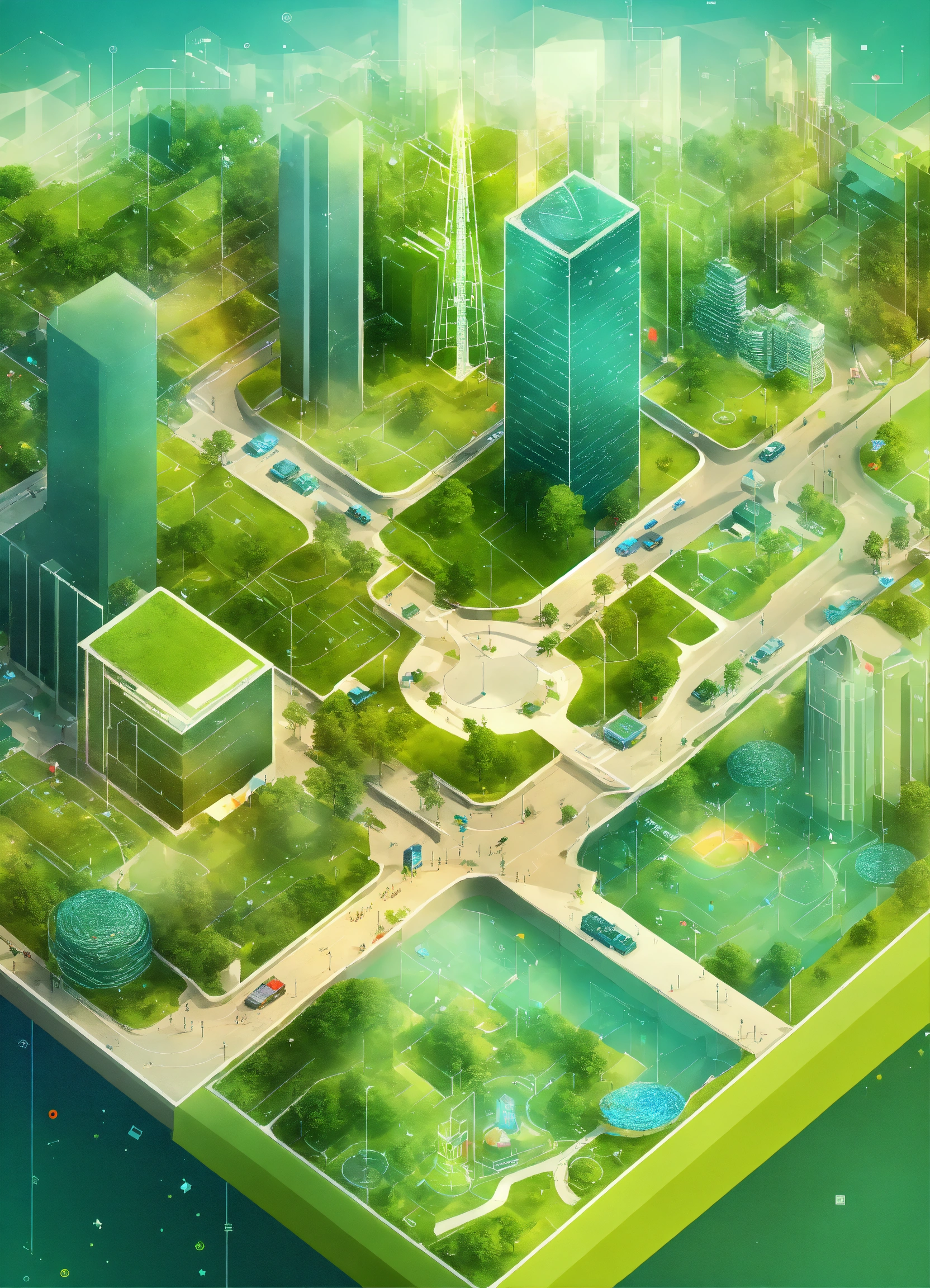 Lexica - An aerial view of a modern city with a mix of green spaces ...