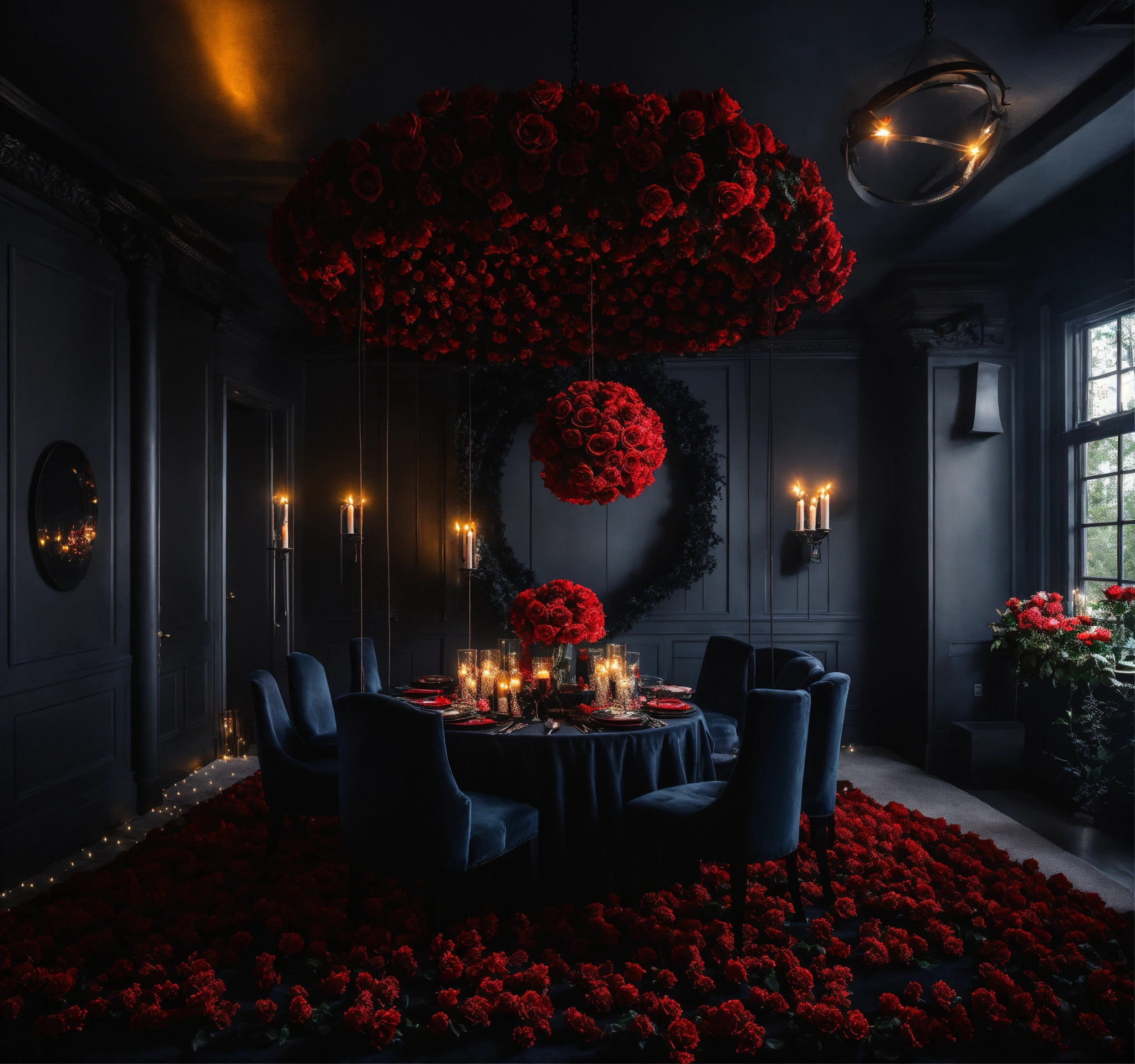 Lexica - All black room with giant black velvet swing, led lights in ...