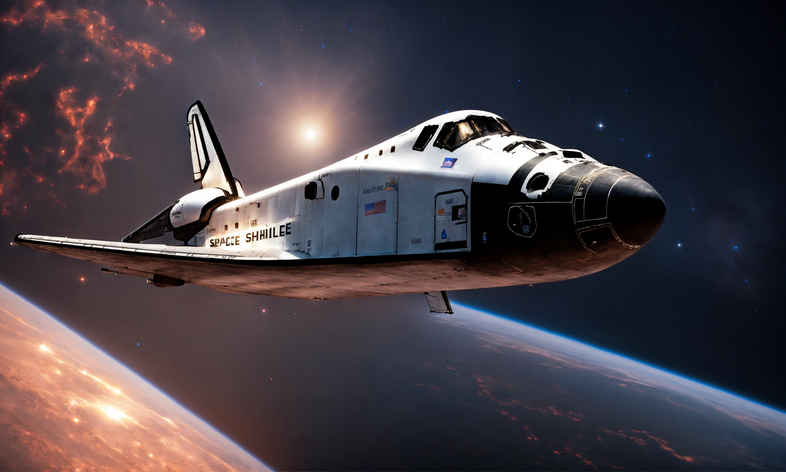 Lexica - Produce me an image of Space shuttle in space. Ensure high ...