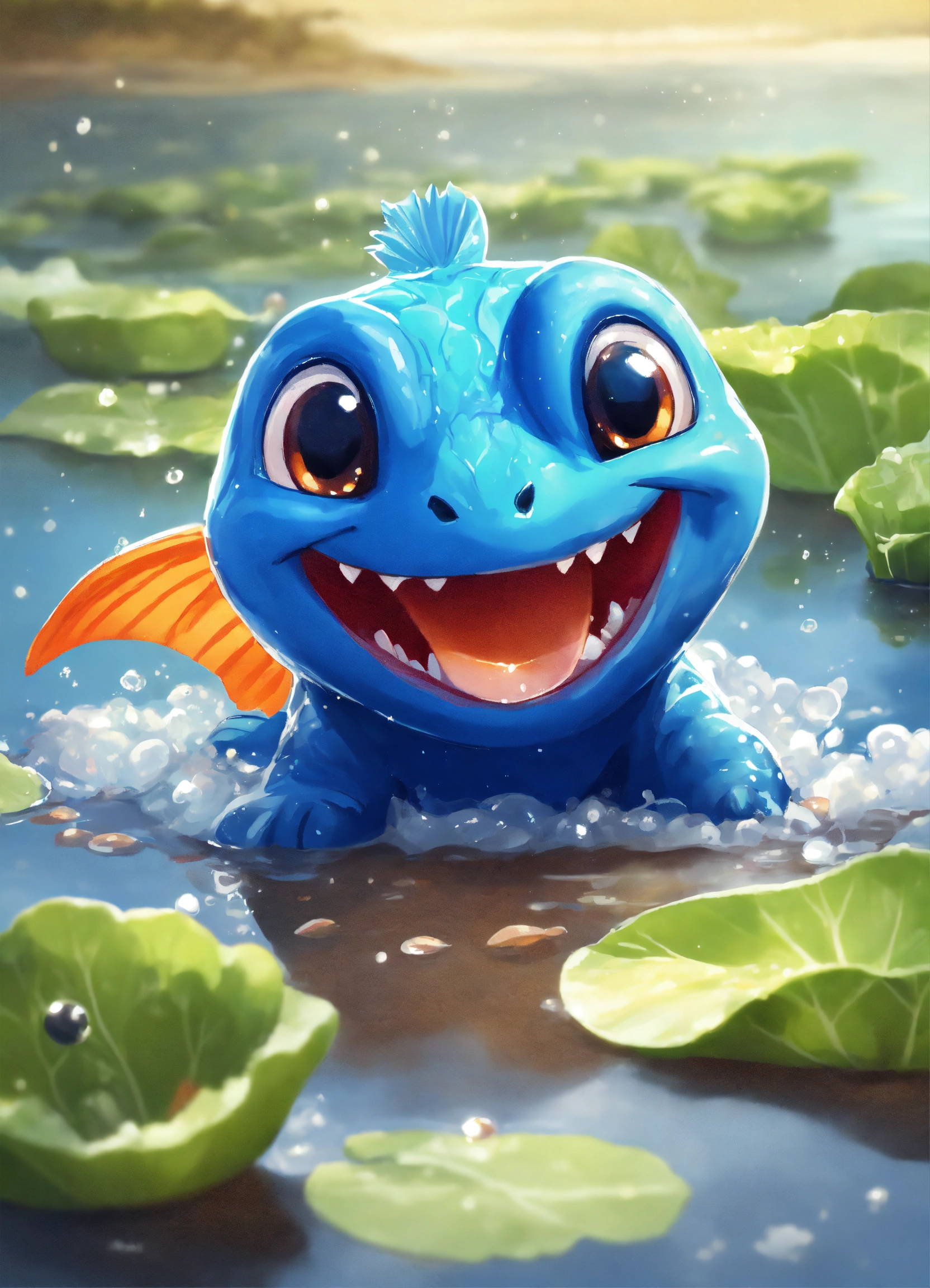 Lexica - Adorable little blue creature, big head, white tummy, round ...