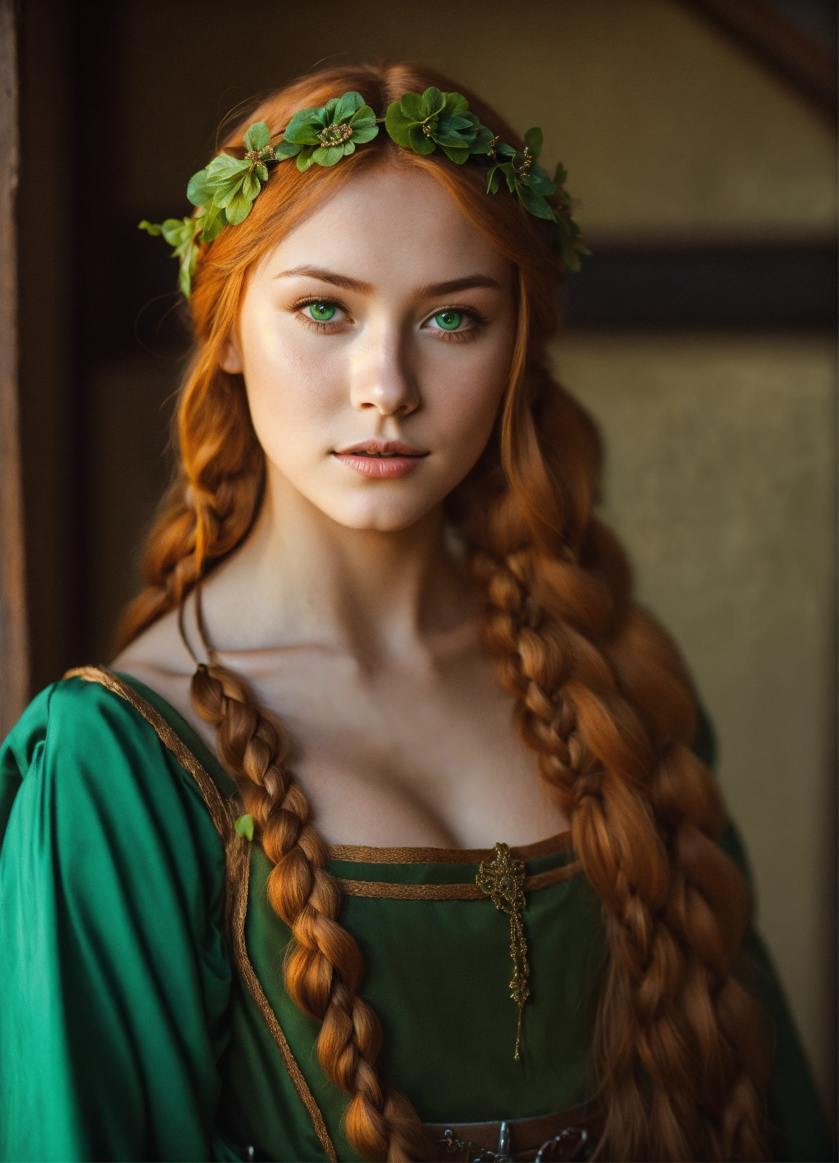 Lexica - Beautiful girl, ginger long braid hair, tanned skin, green ...