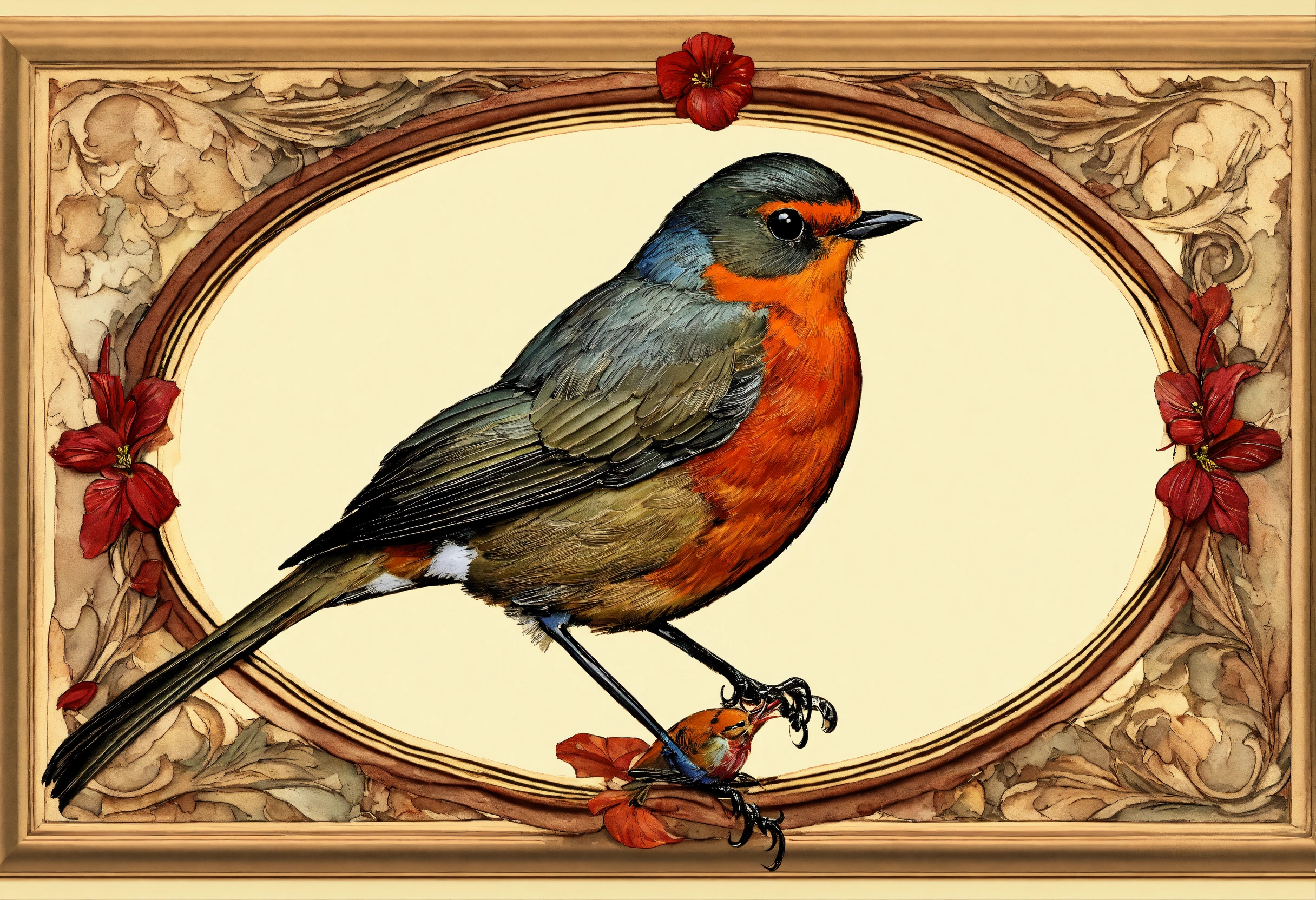 Lexica - Beautiful detailed label framed with a robin bird with red ...