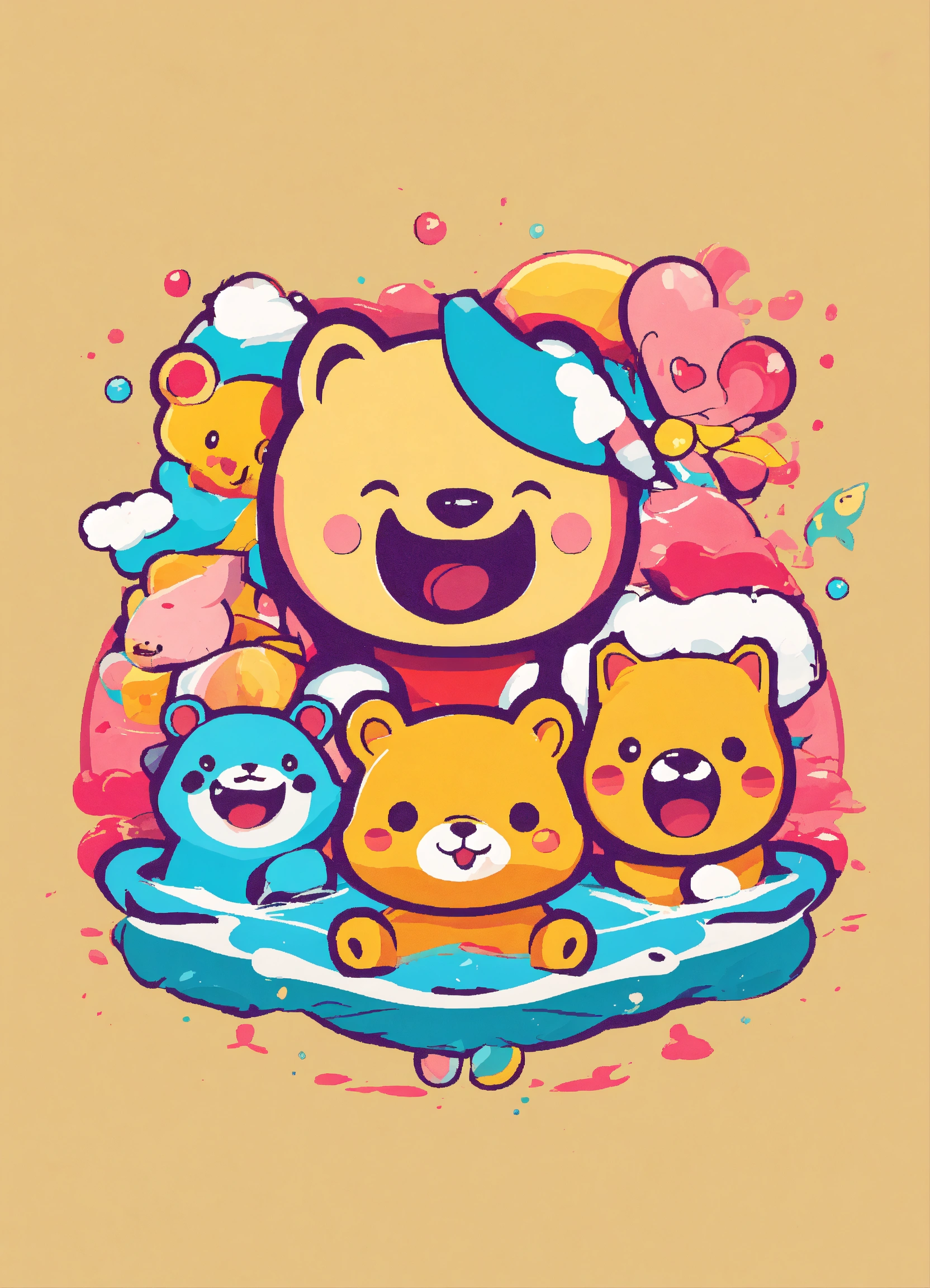 Lexica - Cute cartoonanimals kawaii funny splash retro vintage logo