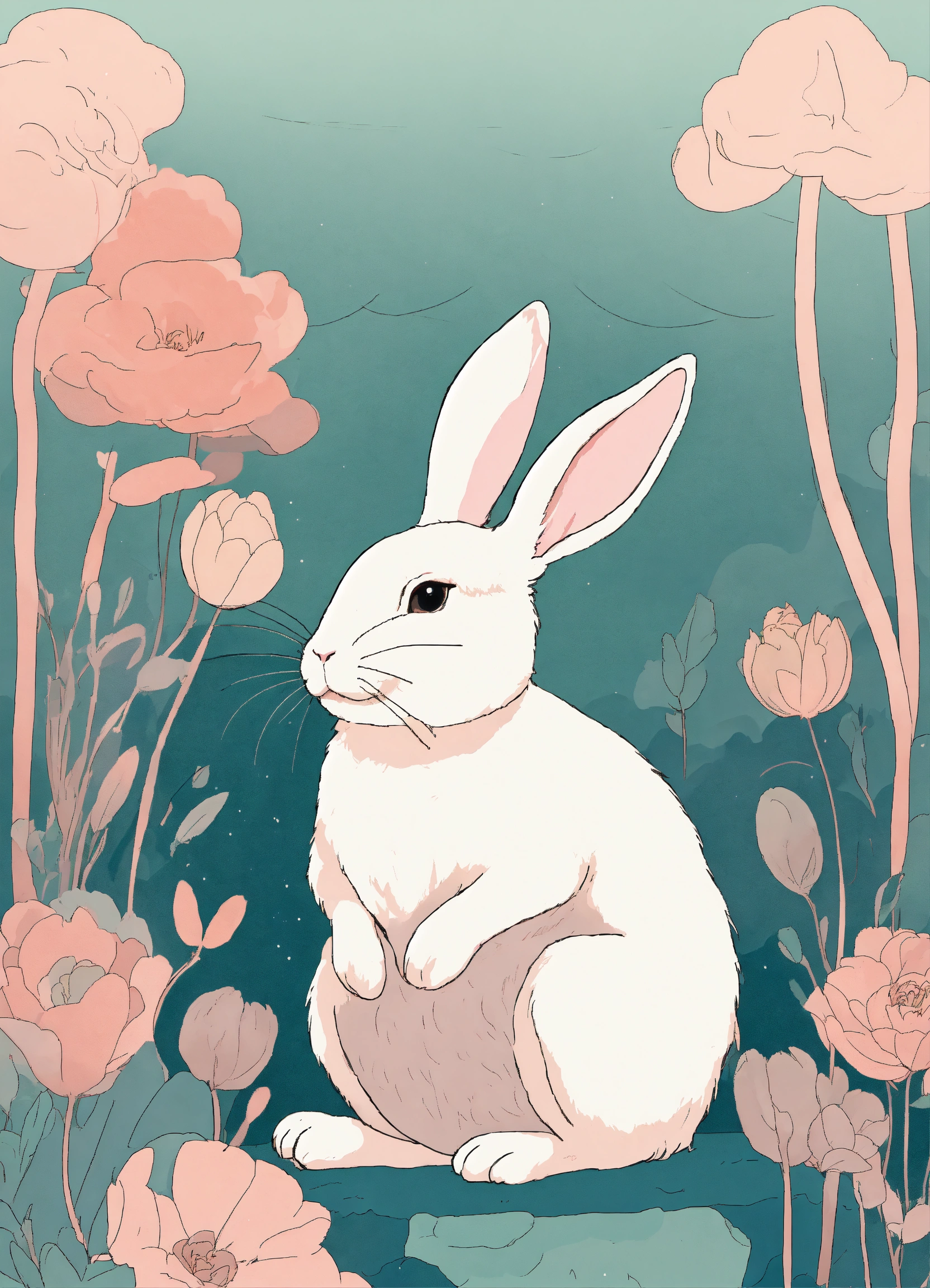 Lexica - A cute rabbit, white background, pastel hues, minimal ...