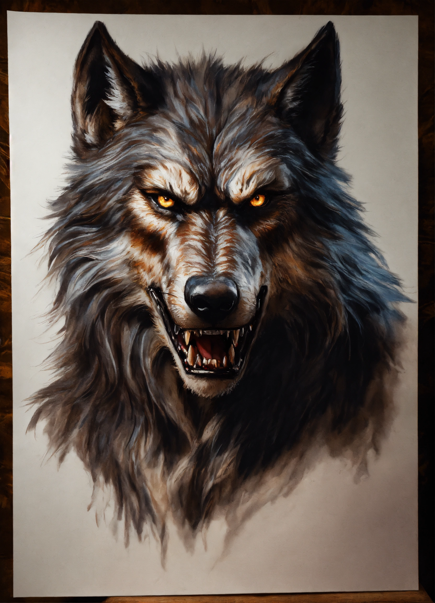 Lexica - A realistic picture of a werewolf on white paper.