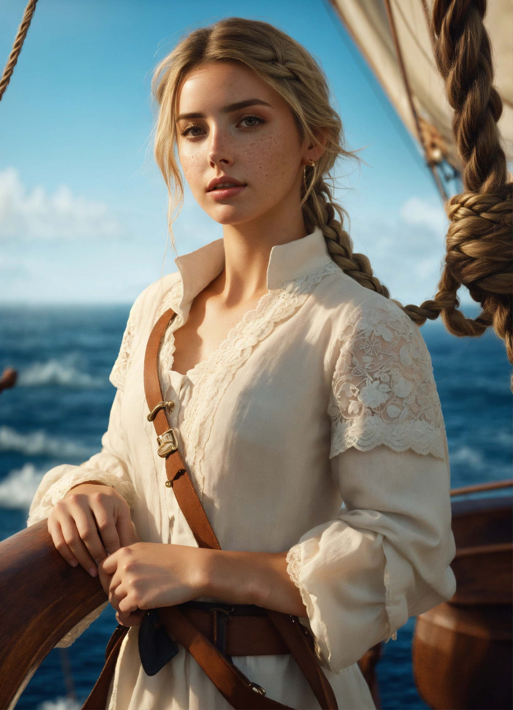 Lexica - Ana De Armas In A White Antique Lace Shirt And Pirate Coat On 