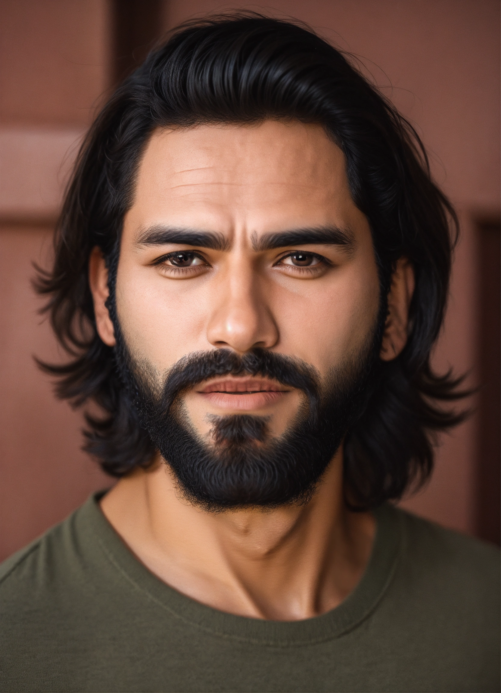 Lexica - Handsome Mexican man, black hair, dark brown eyes, full beard,  hairy chest