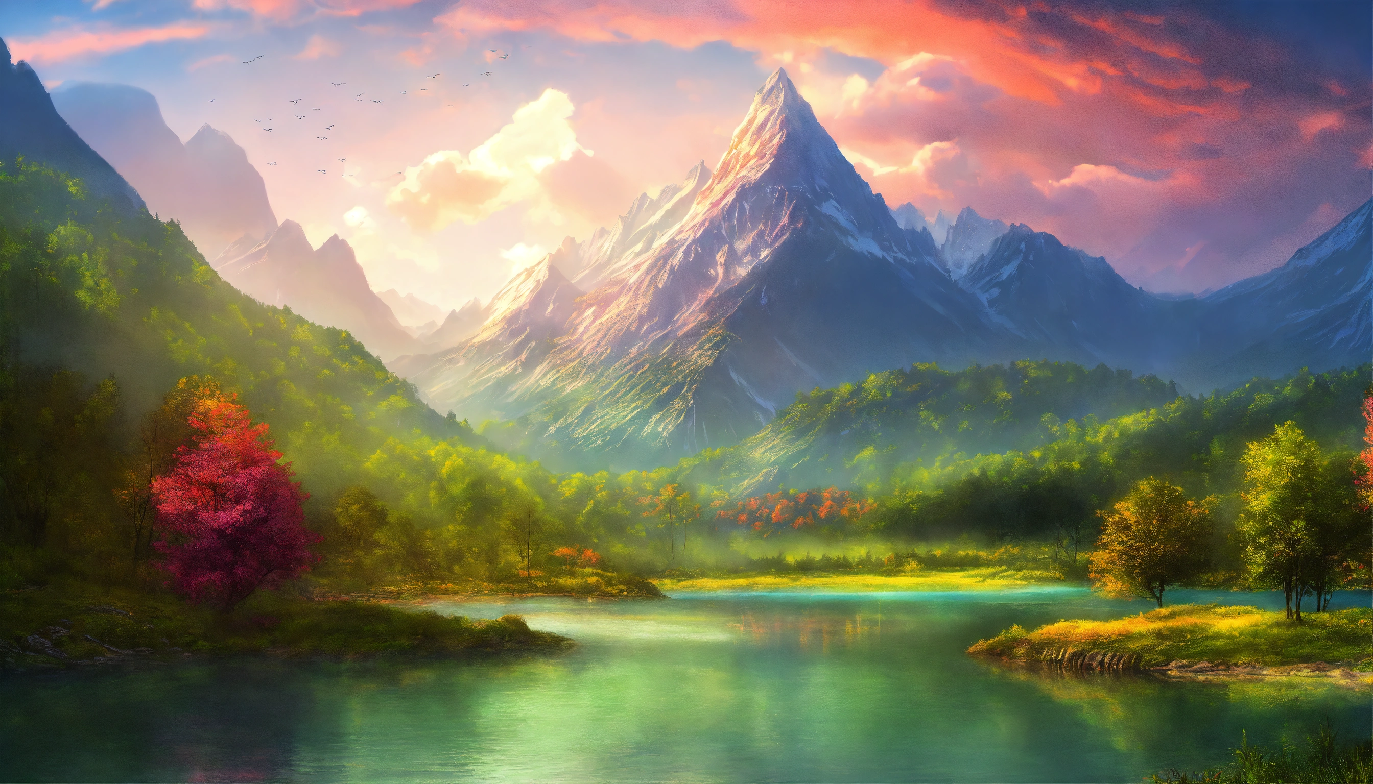 Lexica - A beautiful fantasy landscape with mountains, forests, rivers ...