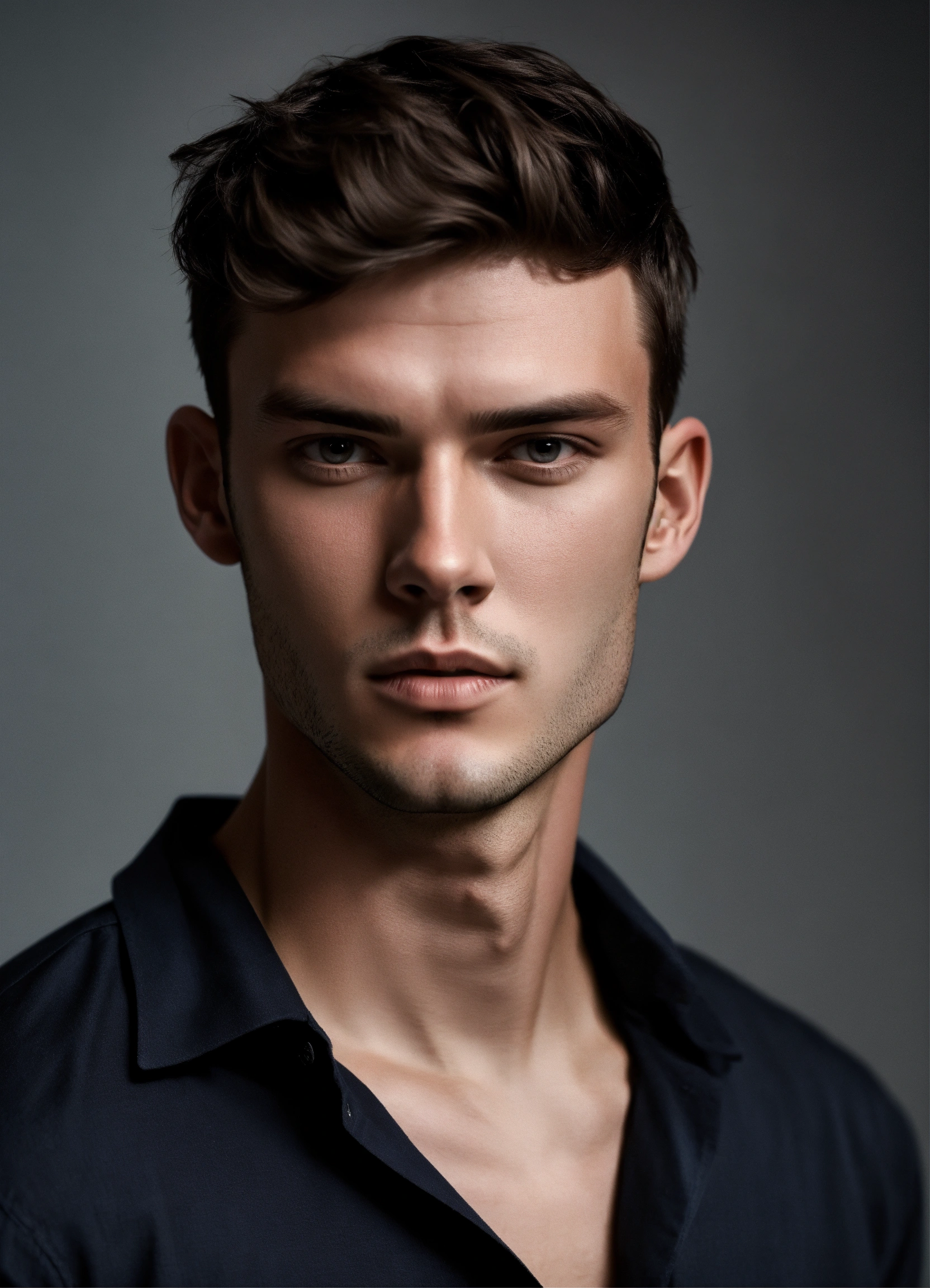 Lexica - Male model bram valbracht with short dark hair looking into ...