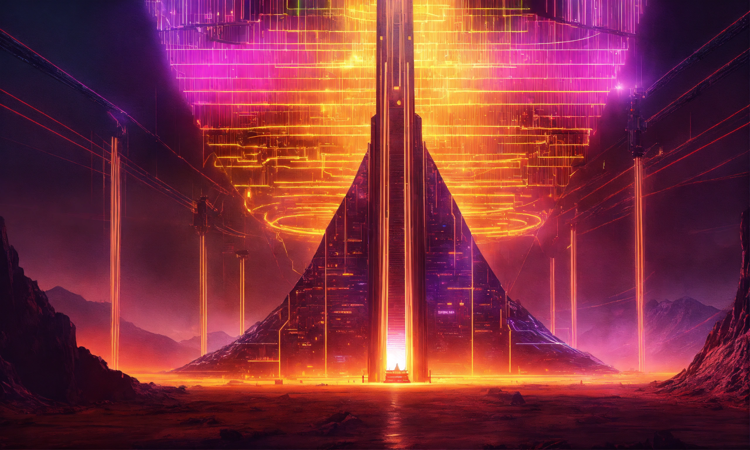 Lexica - Futuristic Tower of Sauron fortress with digital circuit lines ...