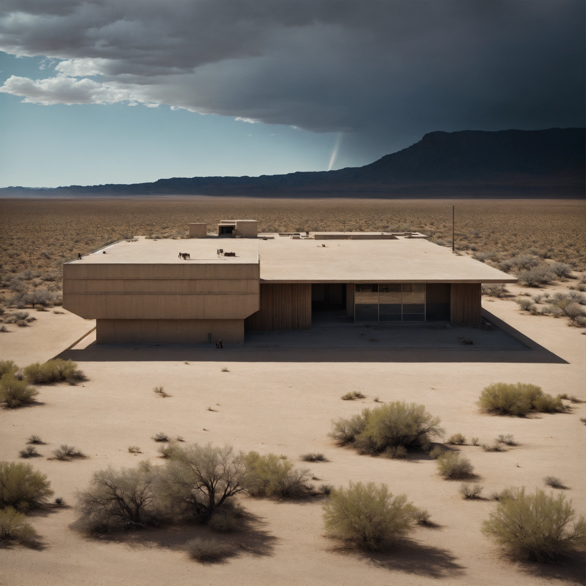 Lexica - A photograph of a brutalist building in a vast desert ...