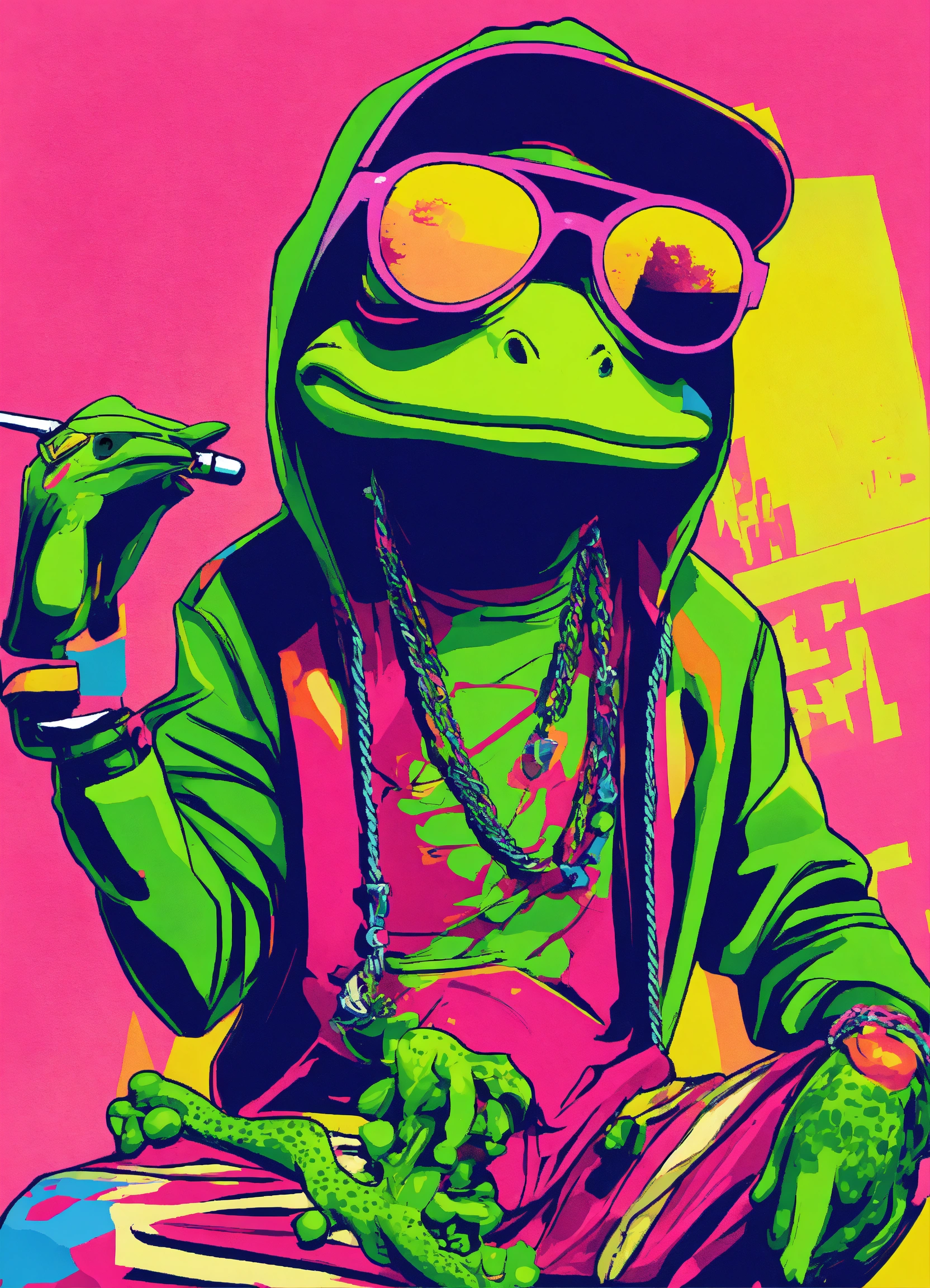 Lexica - Style pop art rap . Hiphop frog