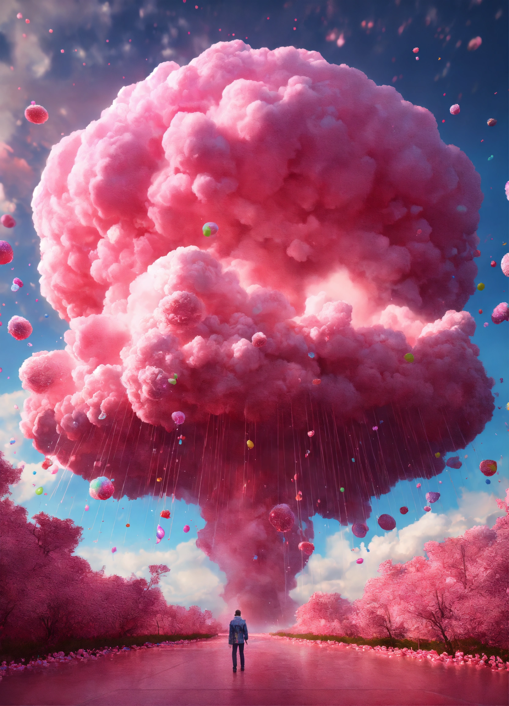Lexica - A nuclear explosion , made out of cotton candy clouds ,paint ...
