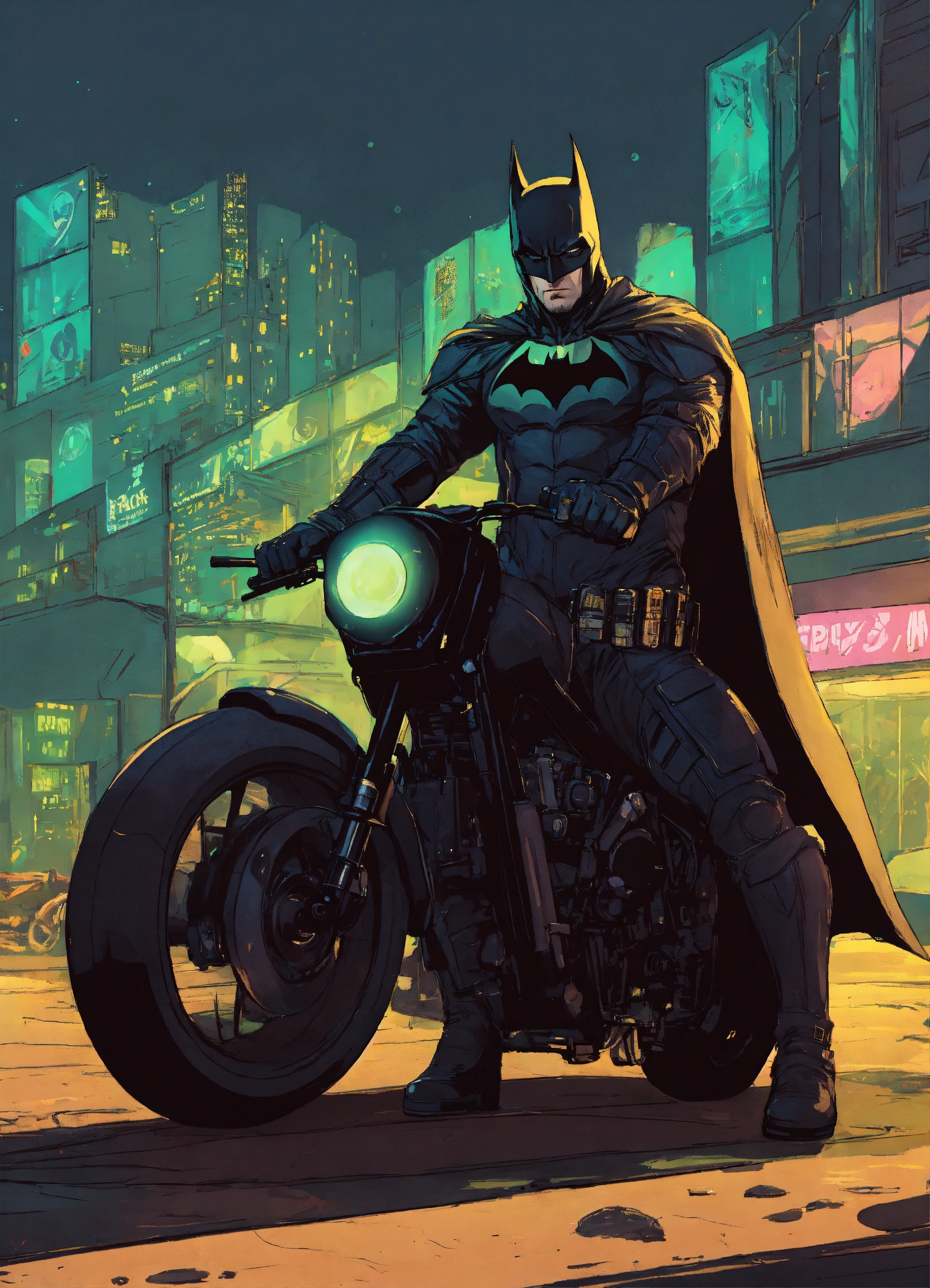 Lexica - A dystopian Batman with his motorcycle nightclub.