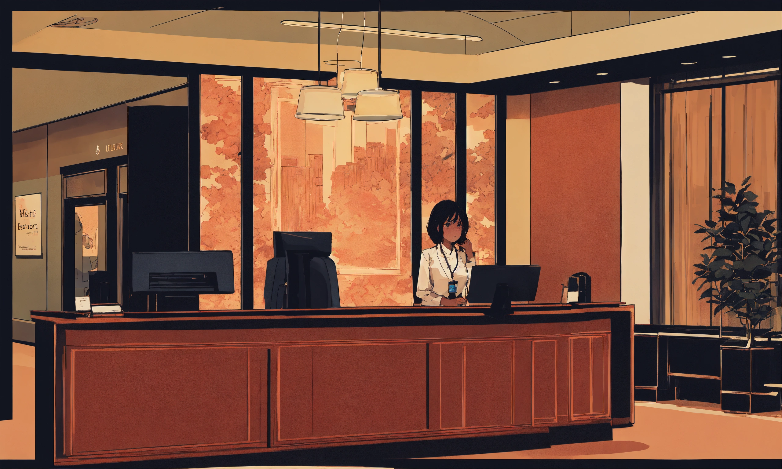 Lexica - An emotional illustration of a hotel receptionist standing ...