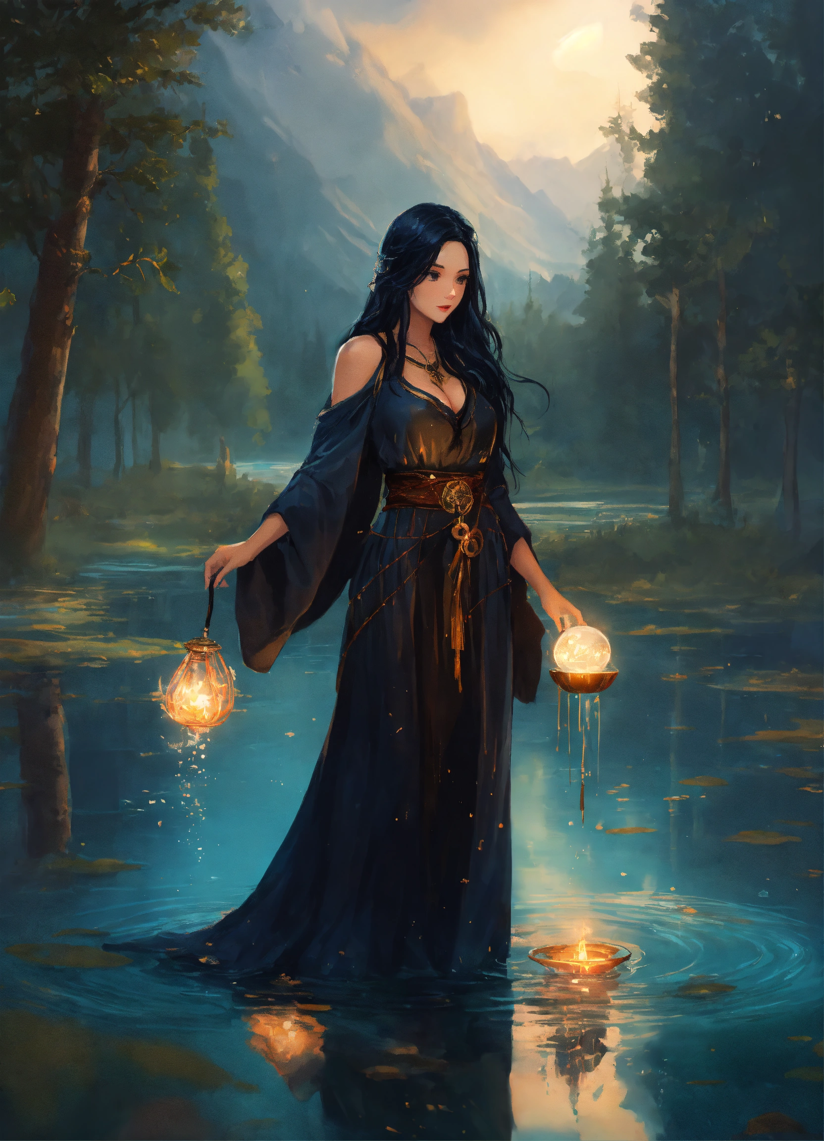 Lexica - A beautiful sorceress with long black hair dressed in a black ...