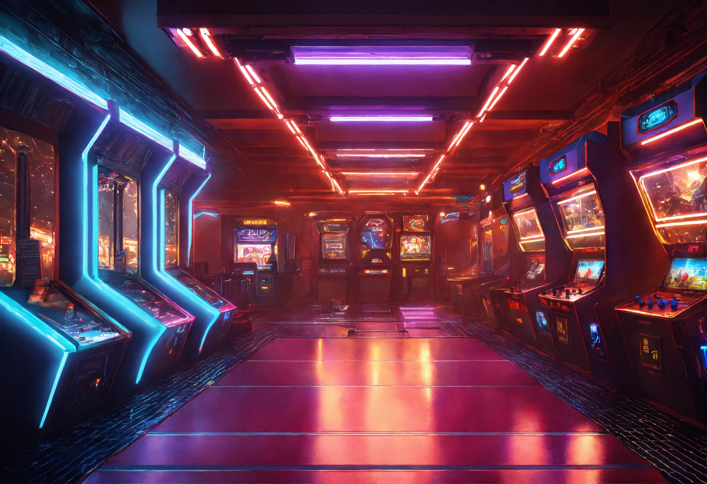 Lexica - Sci Fi tech arcade with lots of lights, base of operations ...