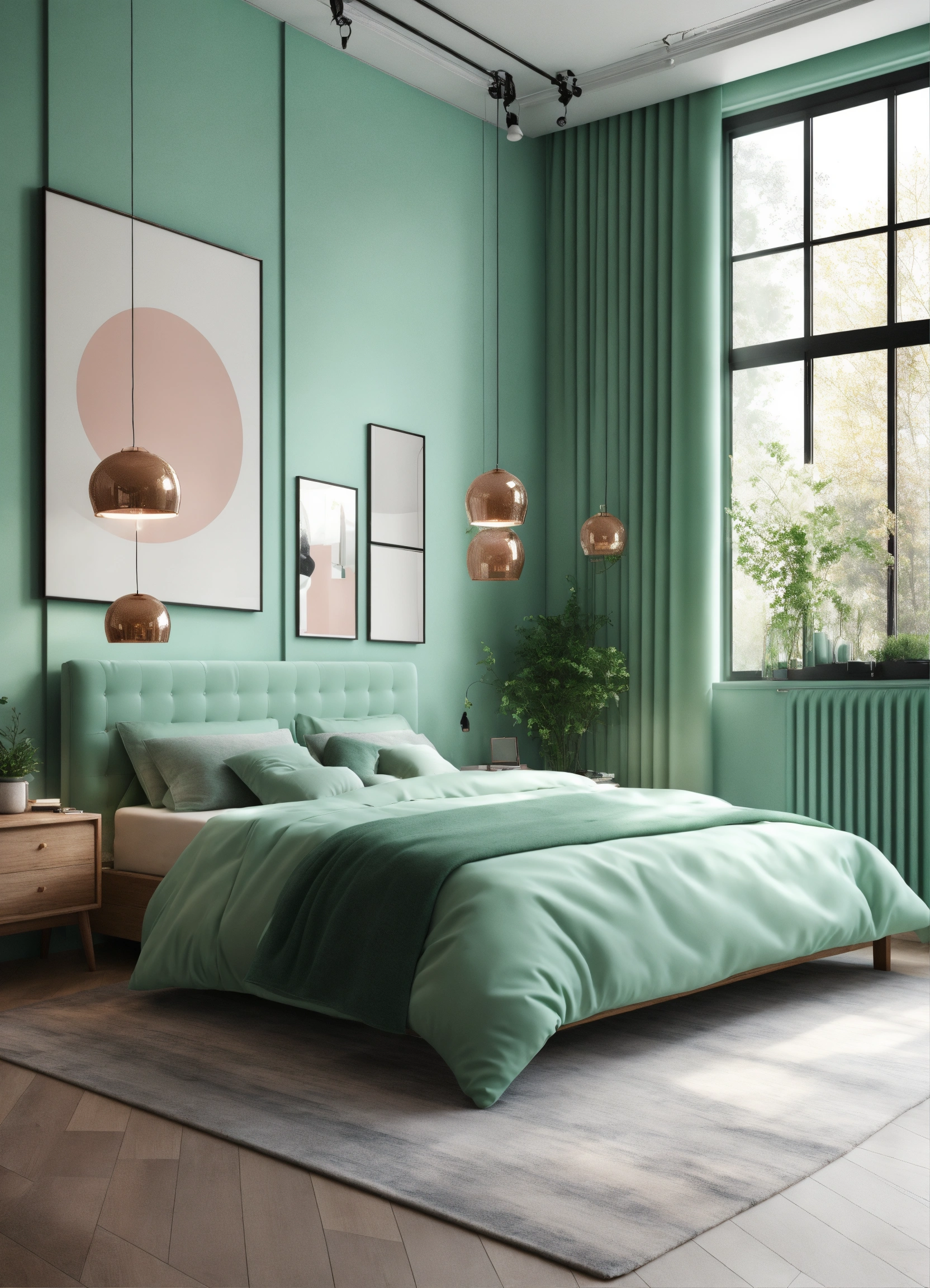 Lexica - Bedroom interior in soft mint tones, modern style in the ...