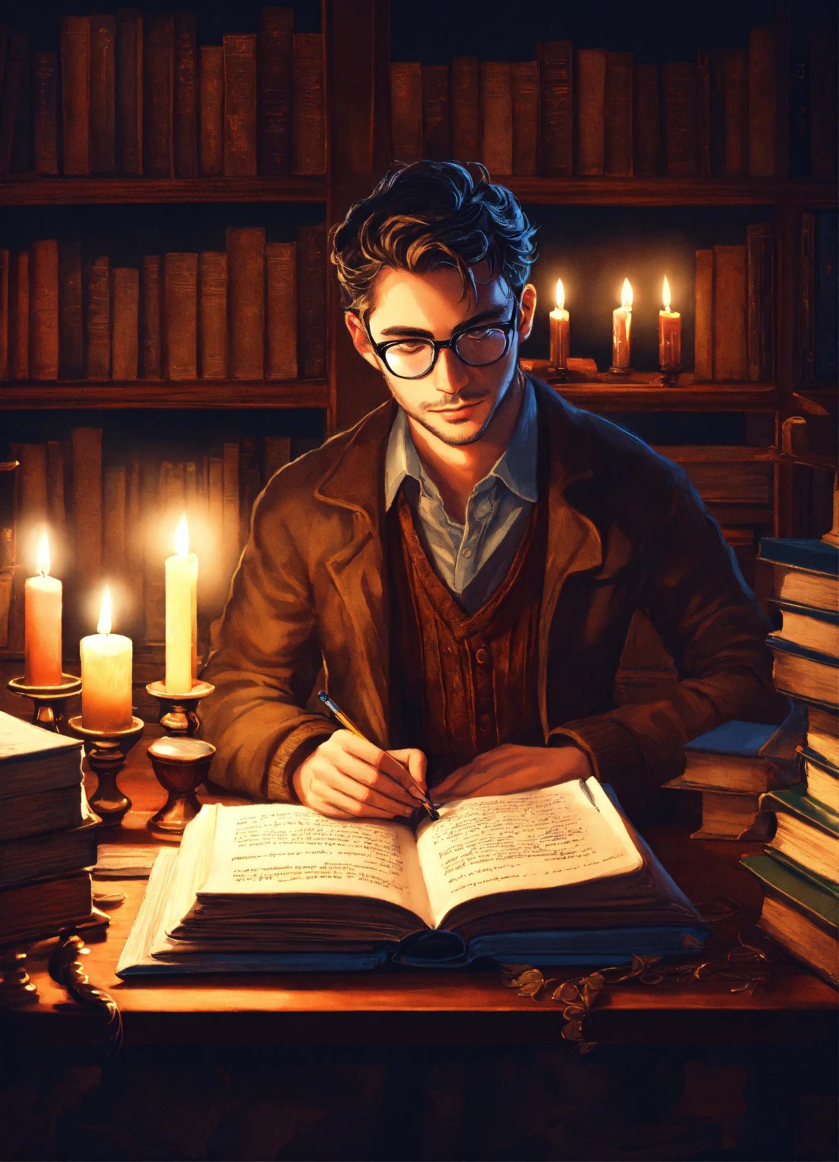 Lexica - A handsome bookworm worm writer, with depression, wearing ...
