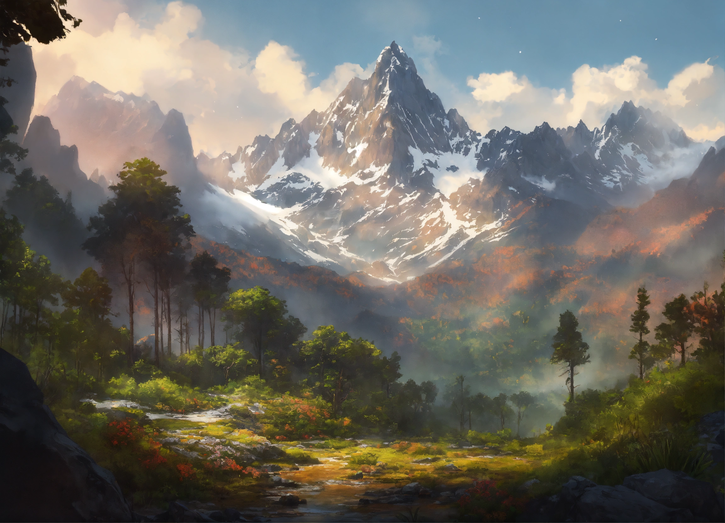 Lexica - Concept art of a rocky mountain range with small patches of ...