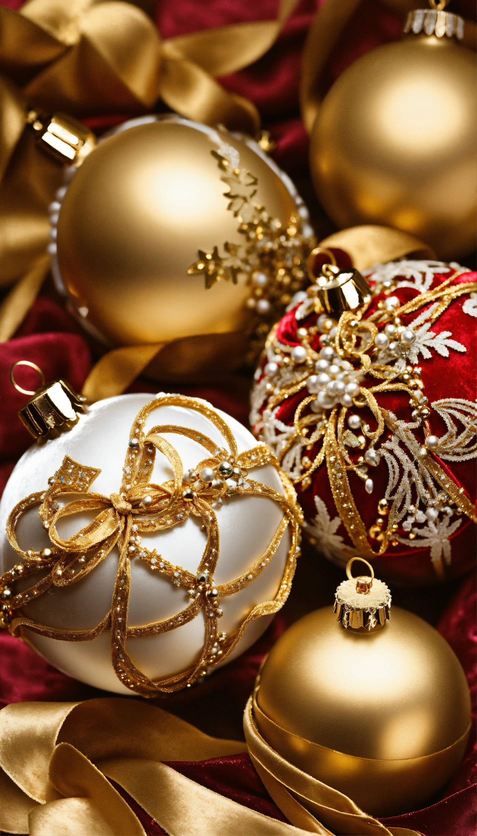 Lexica Christmas tree baubles, ornaments covered in lustrous cream