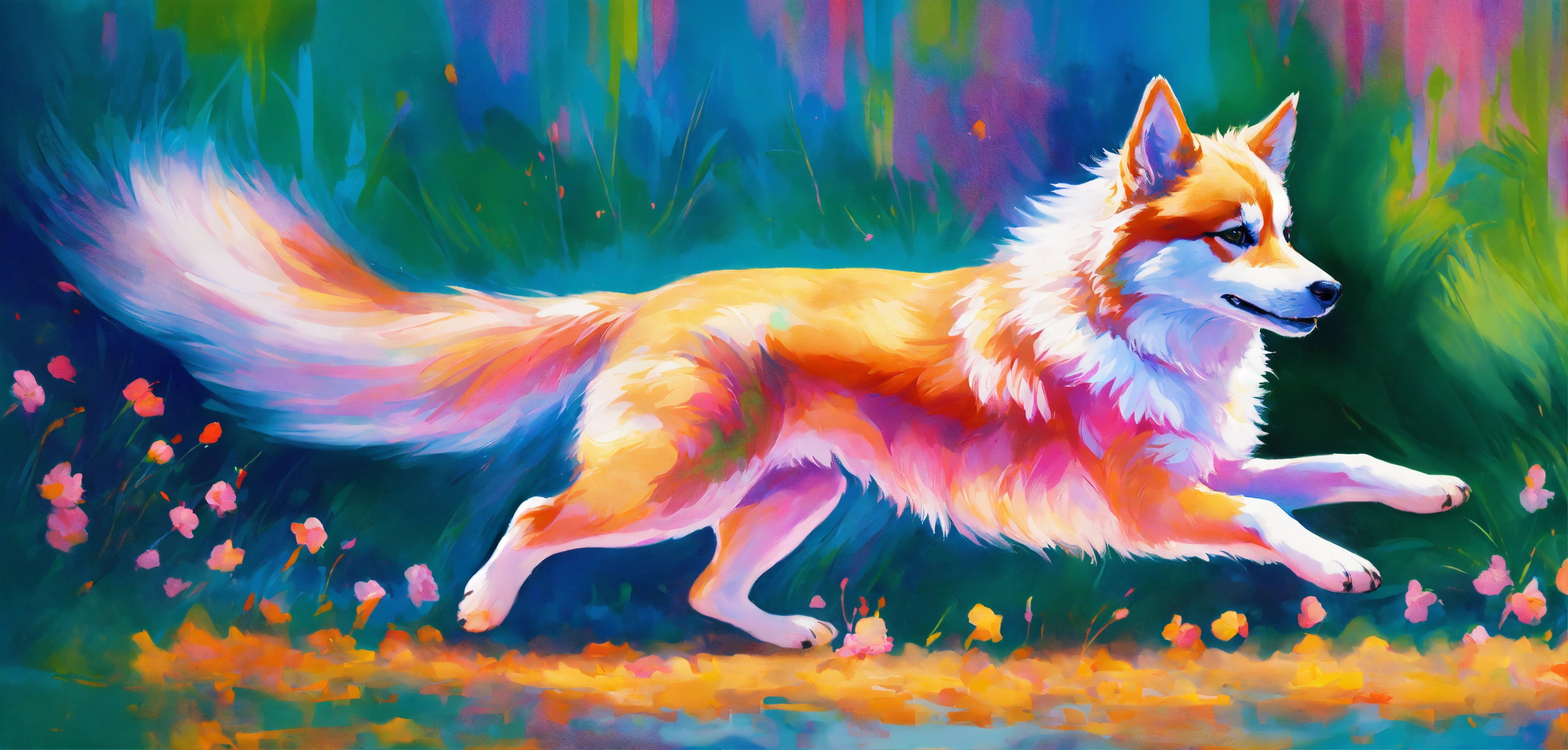 Lexica - In this vibrant painting, a graceful Pomsky is captured in ...