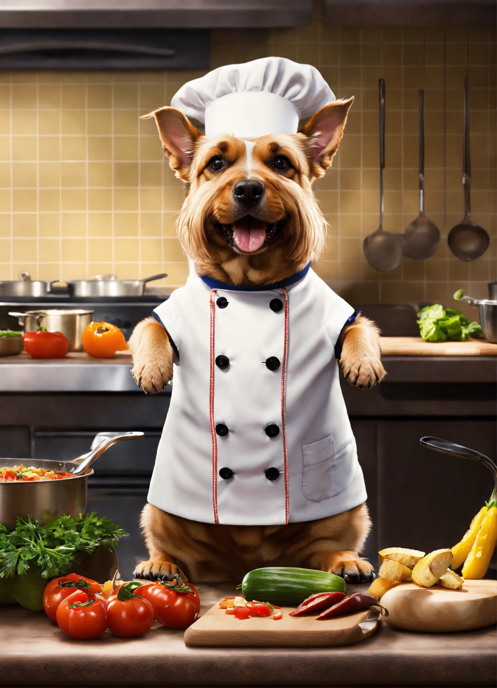 Lexica - A dog look like a cooking chef, funny and pro like ratatouille