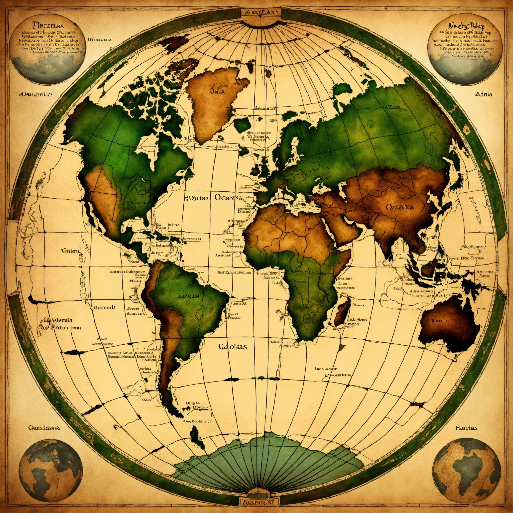 Lexica - Map of a fantasy planet with 4 continents, 3 oceans, many forests
