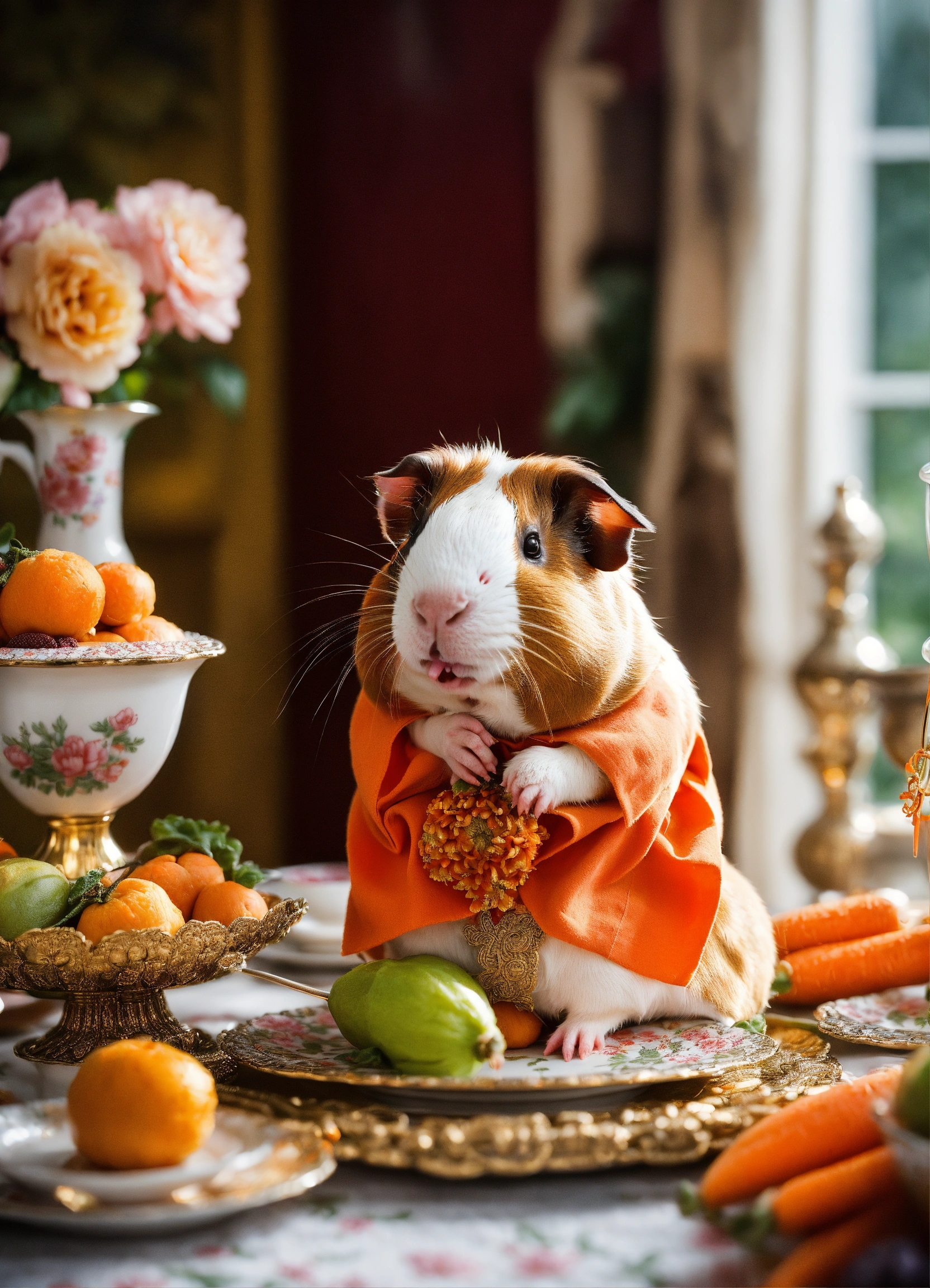 Lexica - A human like portrait of guinea pig holding in mouth a big ...