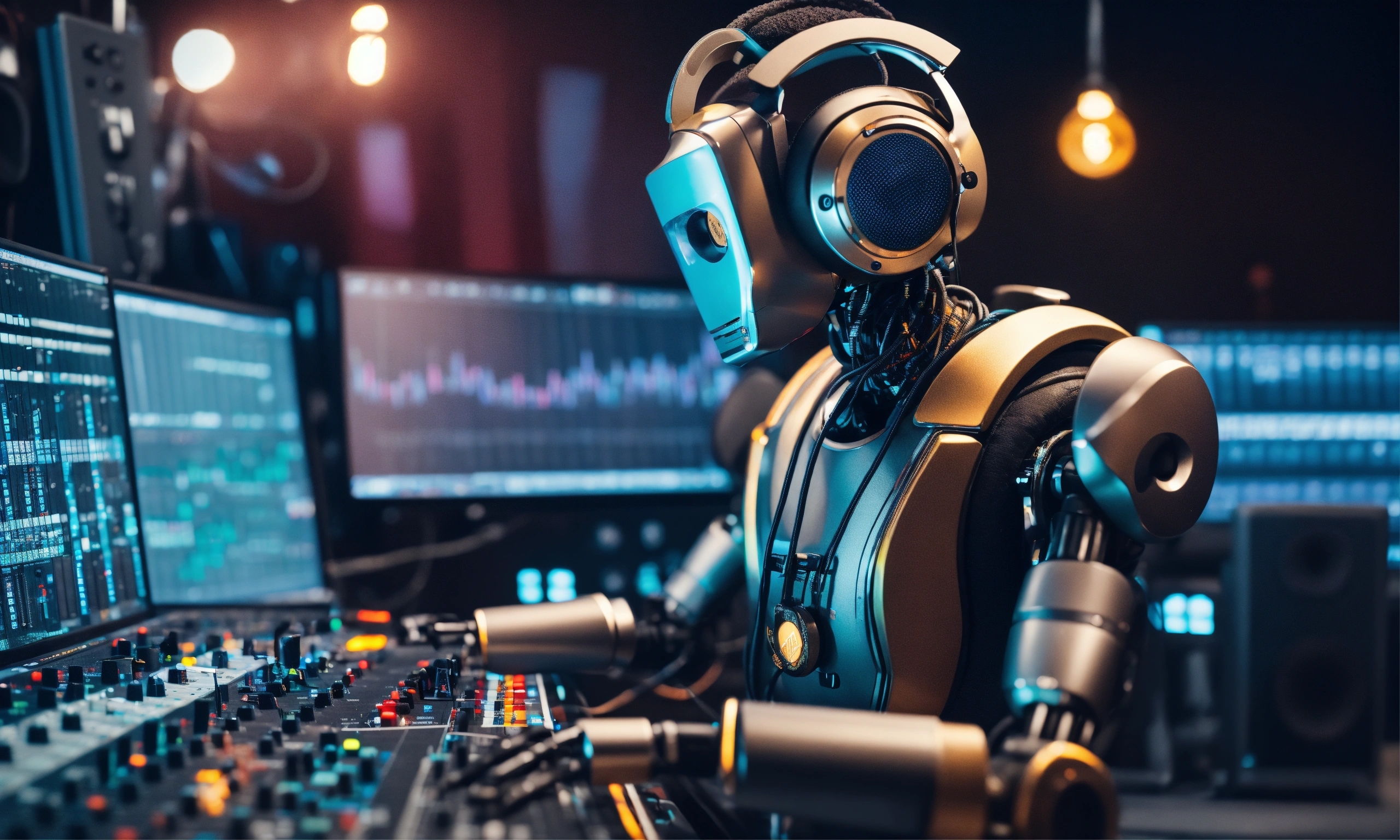 Lexica - A highly advanced music producer robot, is in the studio, with ...