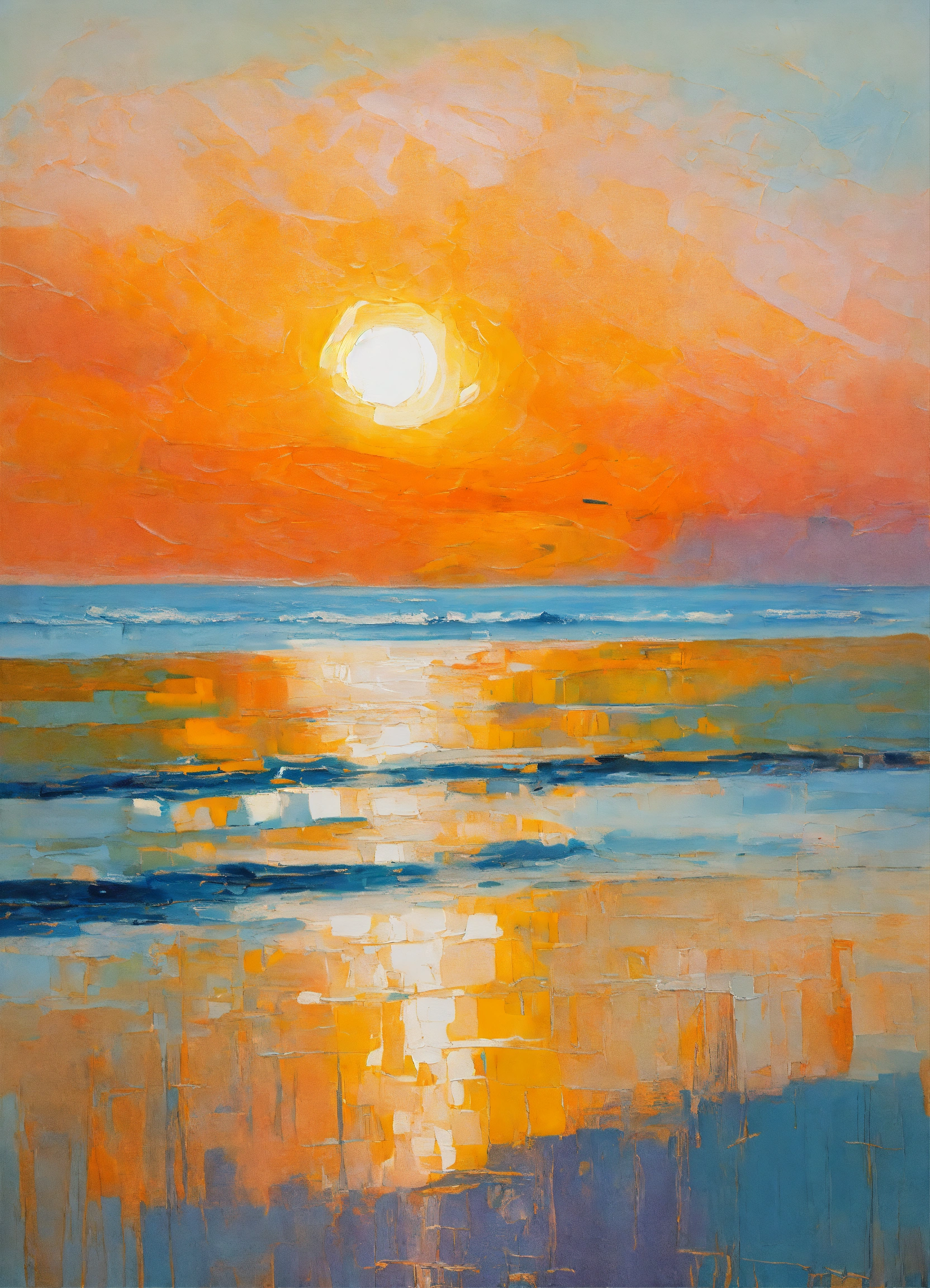 Lexica - Abstract and minimalist oil painting of a peaceful beach at ...