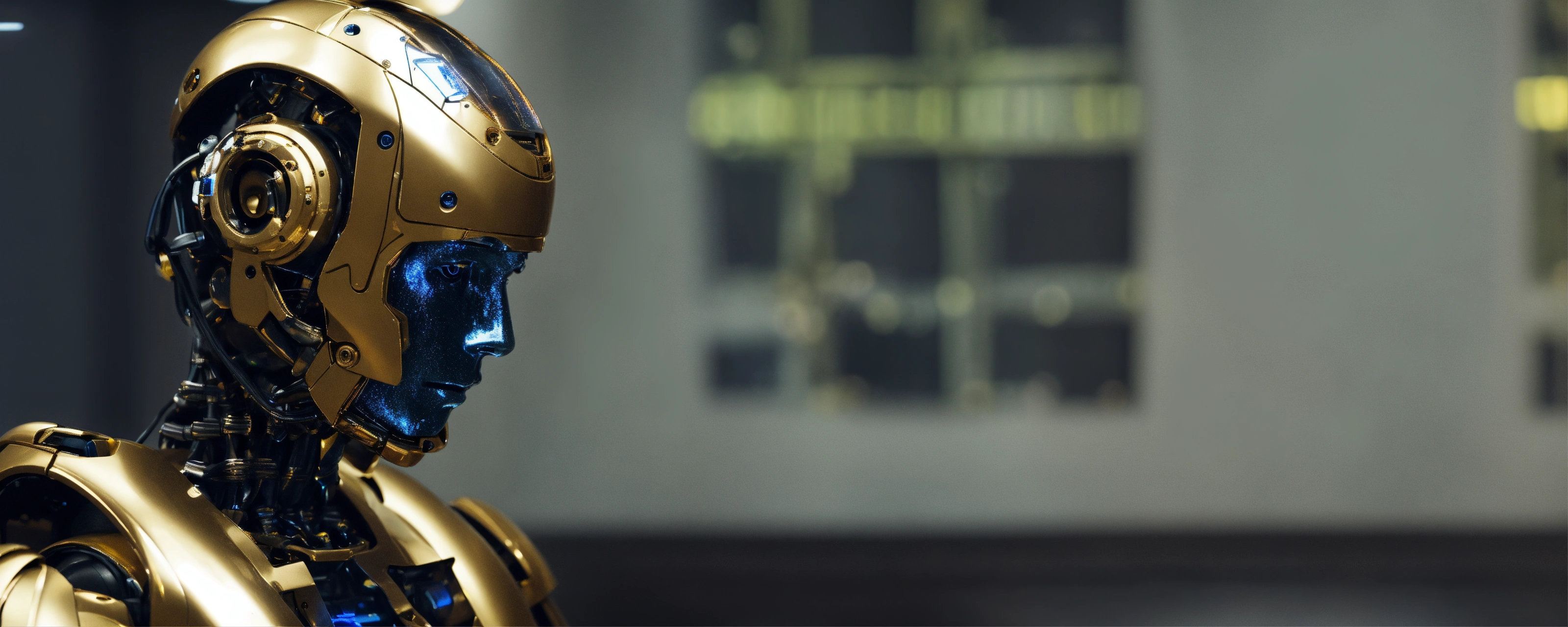 Lexica - Create an image of a humanoid robot sitting in a contemplative ...