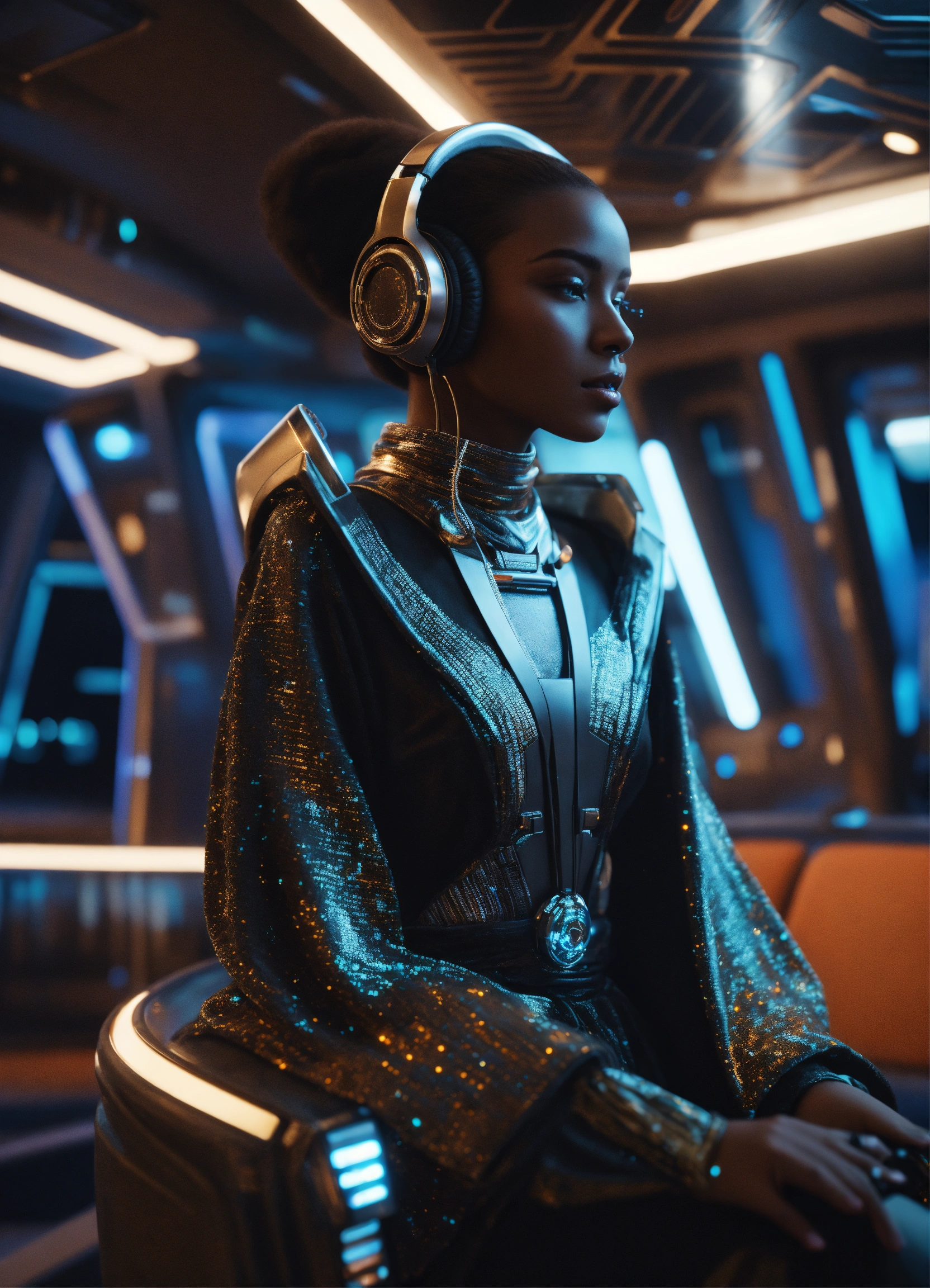 Lexica - Zoom out from a black beautiful faced humanoid, wearing a ...
