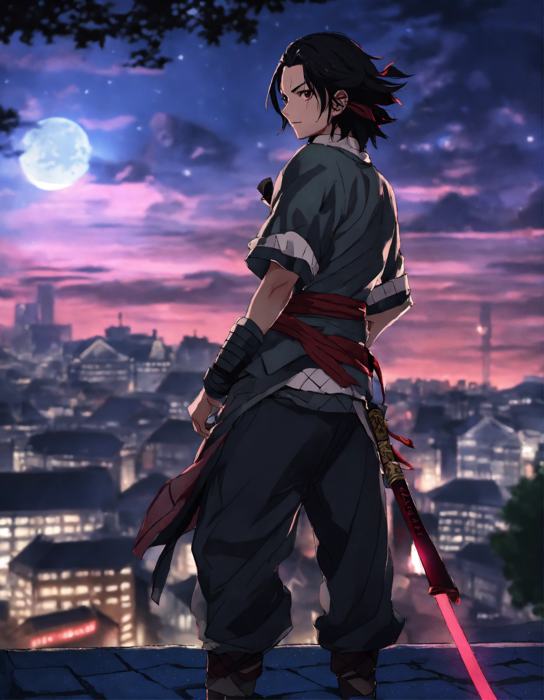 Lexica - Realistic akaza in anime demon slayer standing at the city, night  time, fight pose