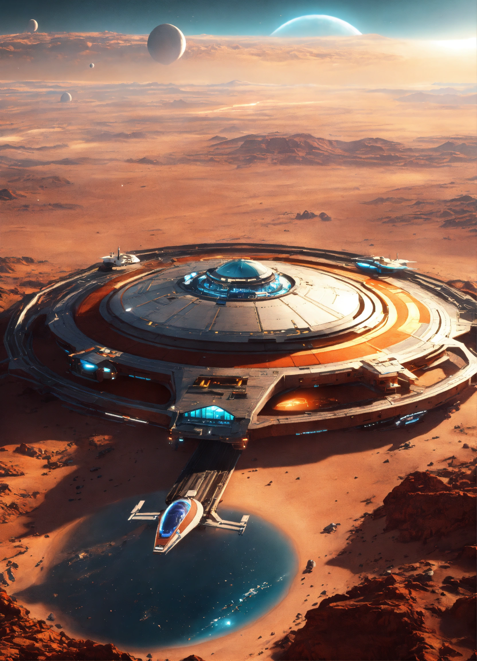Lexica - Beautiful spaceport orbiting a nearby planet in space ...