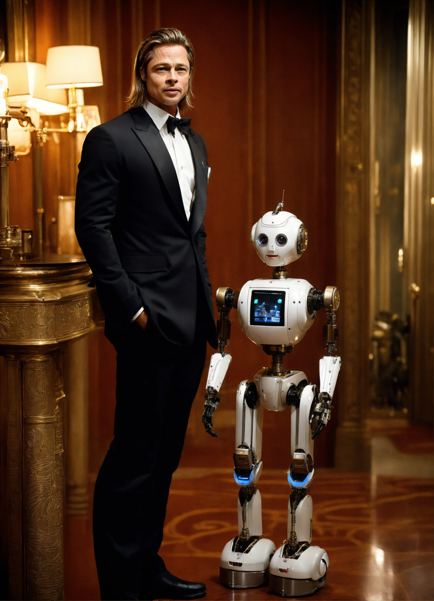 Lexica - Brad Pitt’s Robot Butler” Craft an image of Brad Pitt with a ...