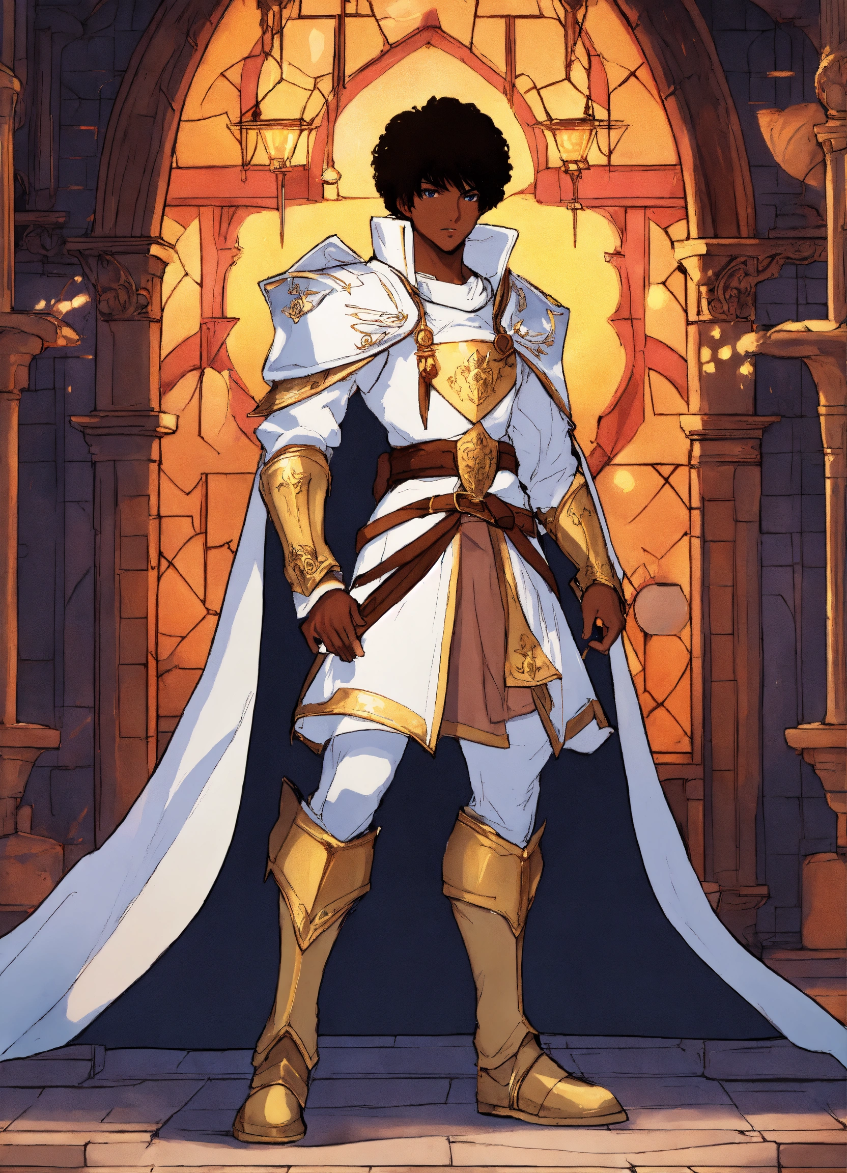 Lexica - 80s style anime paladin medieval black characters white mage