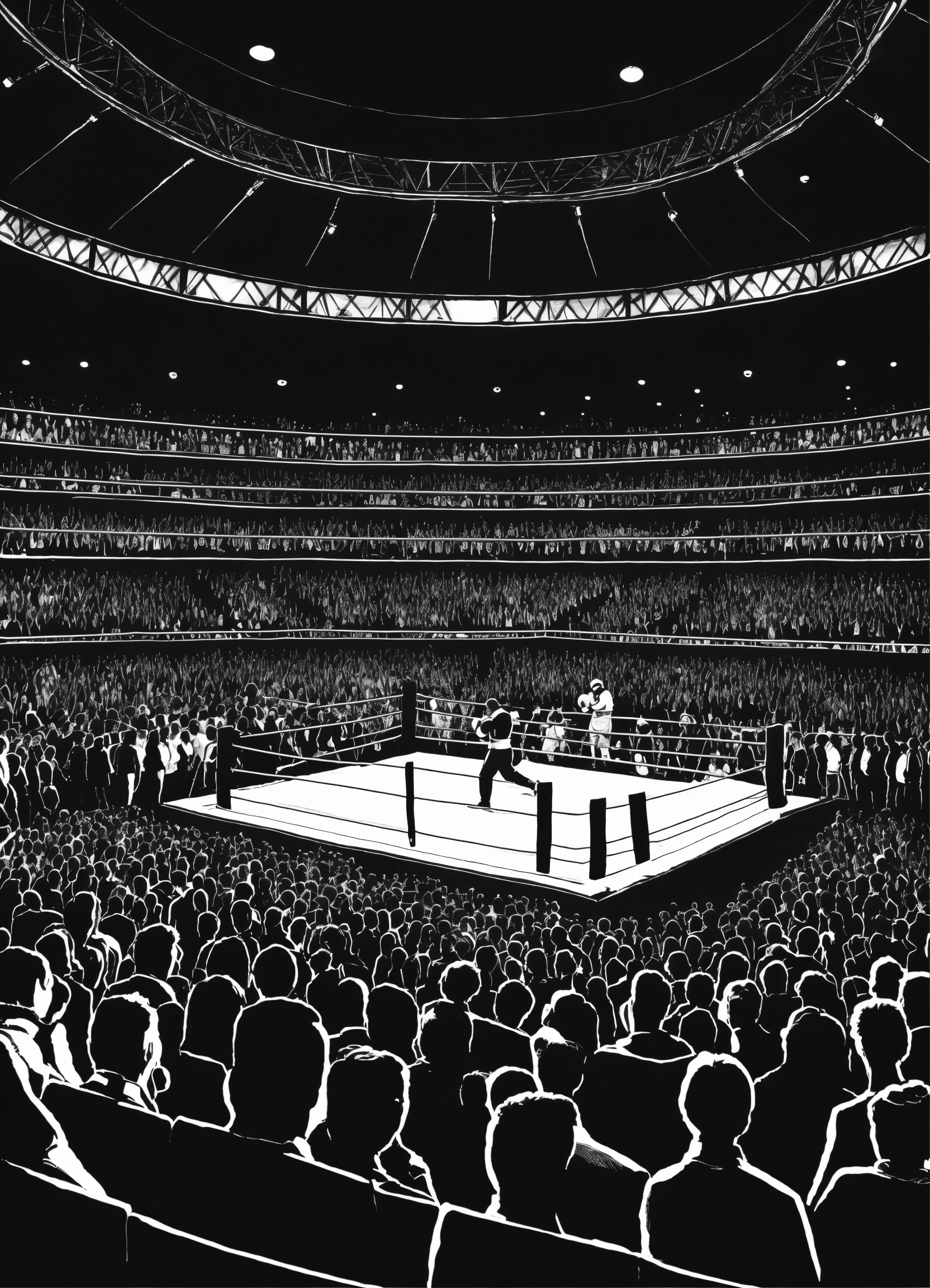 Lexica - A black and white illustration of a crowd at boxing match ...