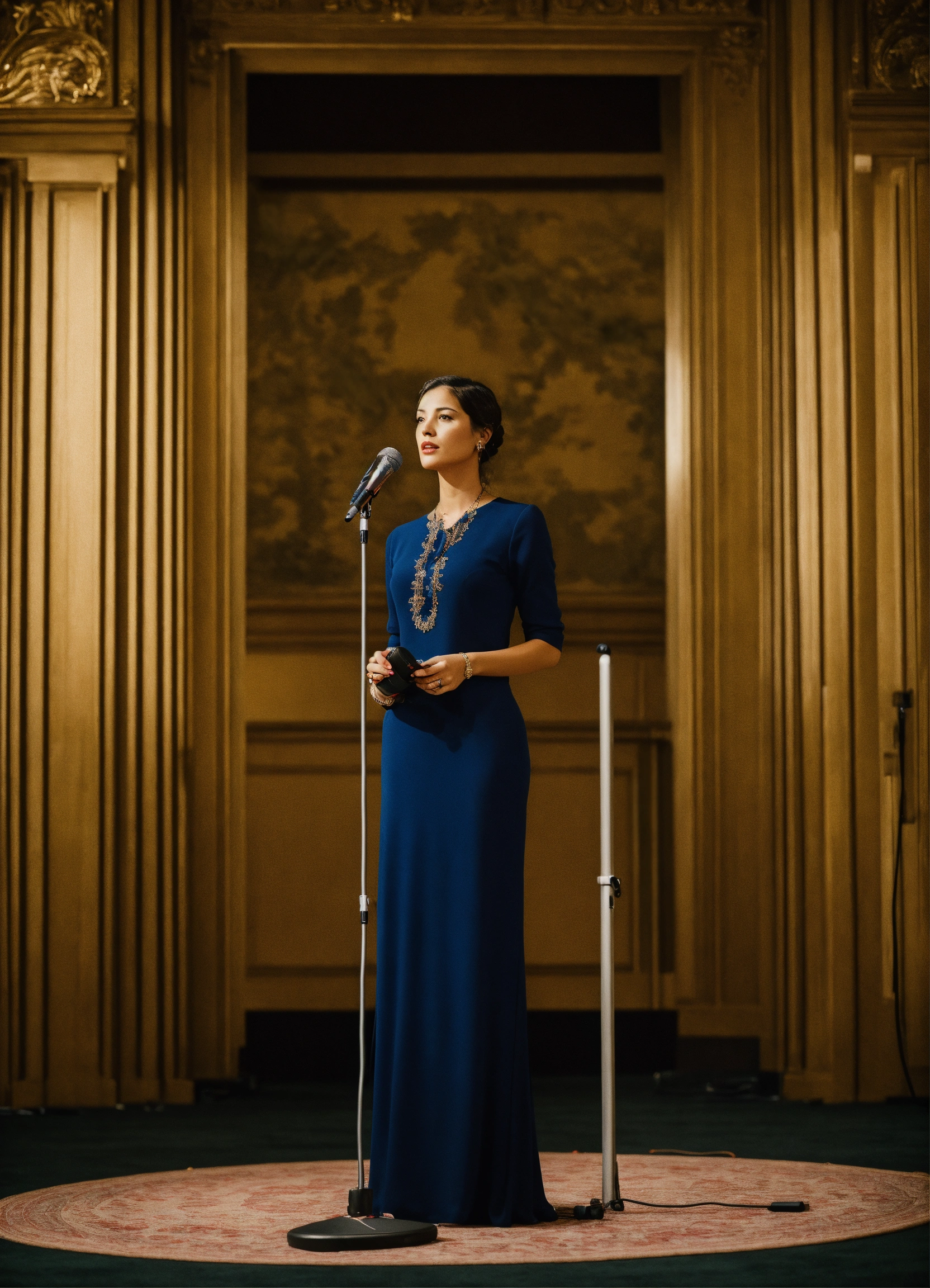 Lexica - A noble woman standing in front of the microphone