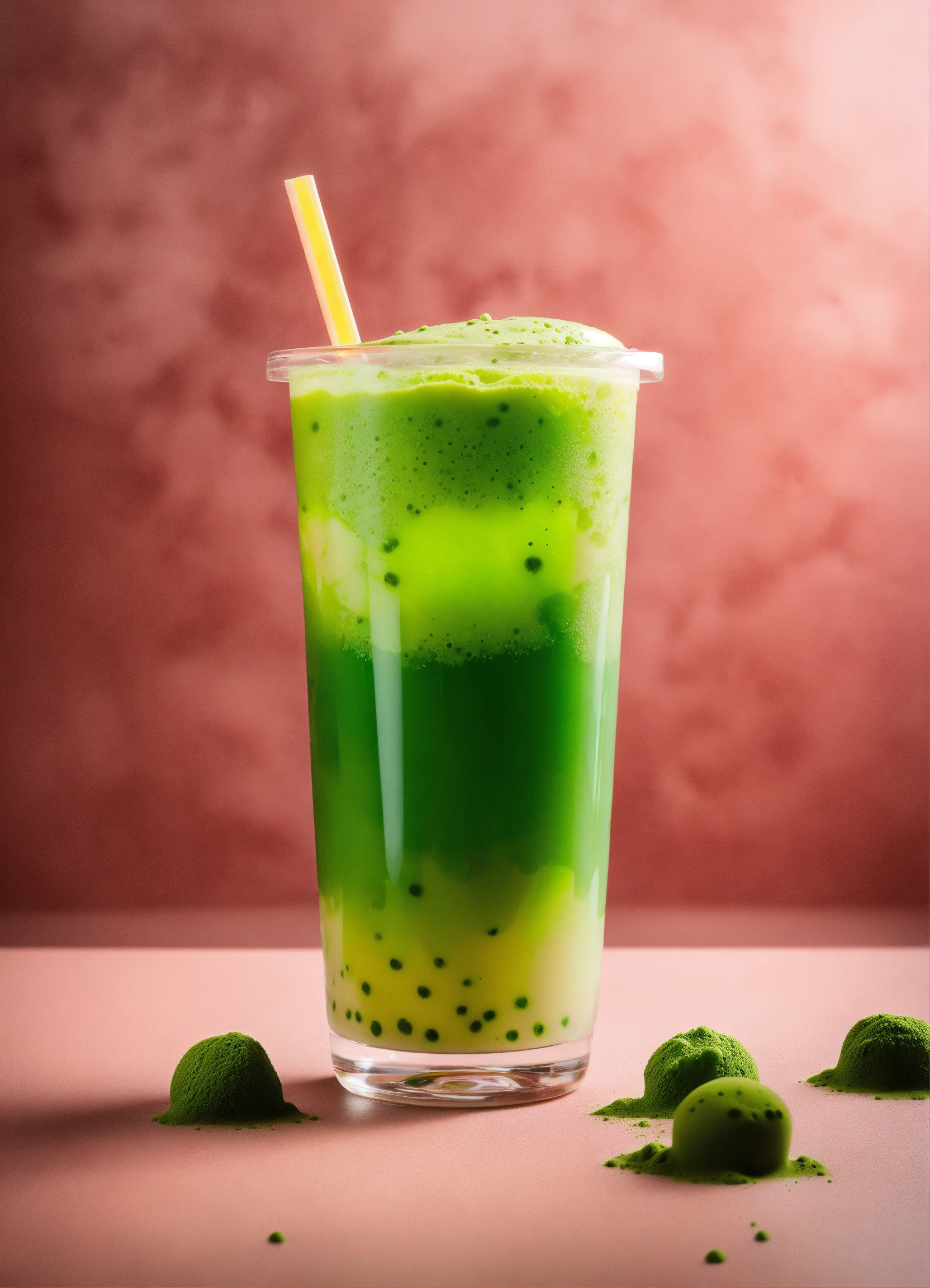 Lexica - Floating green matcha bubble tea. clear cup. studio ...
