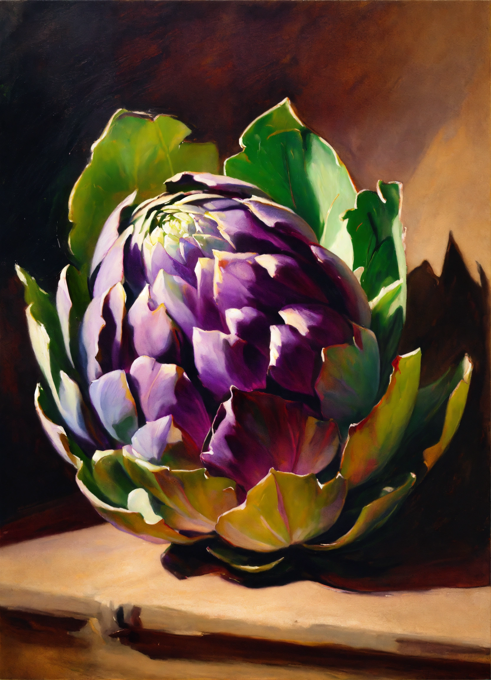 Lexica - Oil painting of purple and green artichoke, in the stye of ...