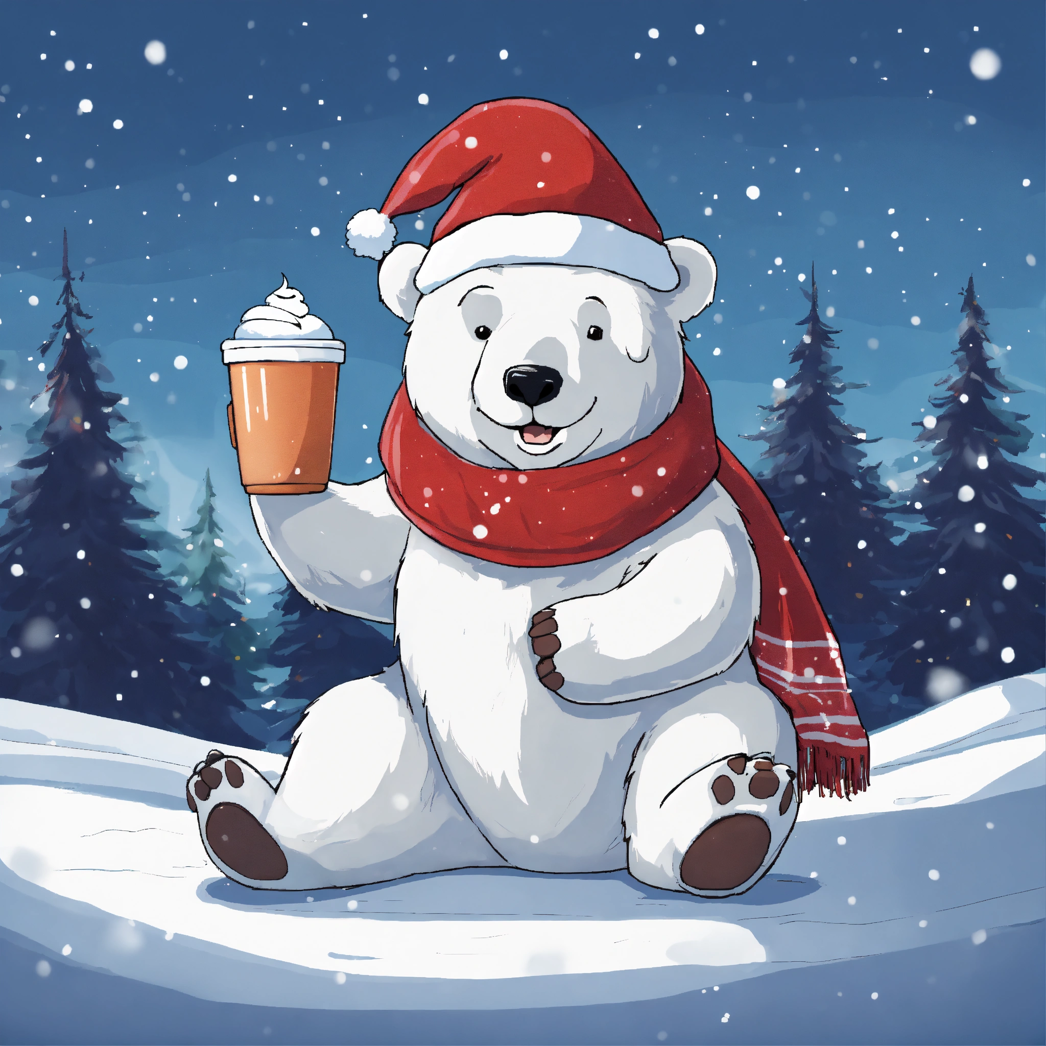 Lexica - Polar bear sitting in the snow and wearing a santa hat and ...