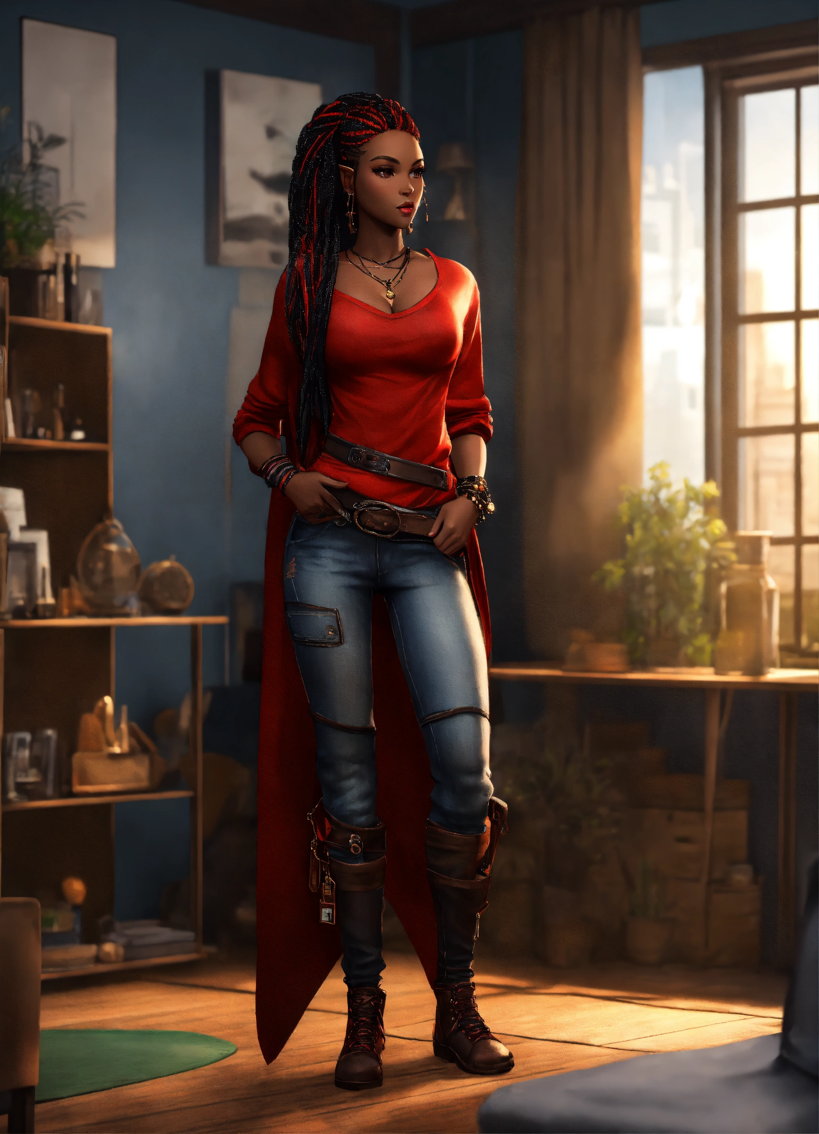 Lexica - Full body of a shapely black female high elf n red and black ...