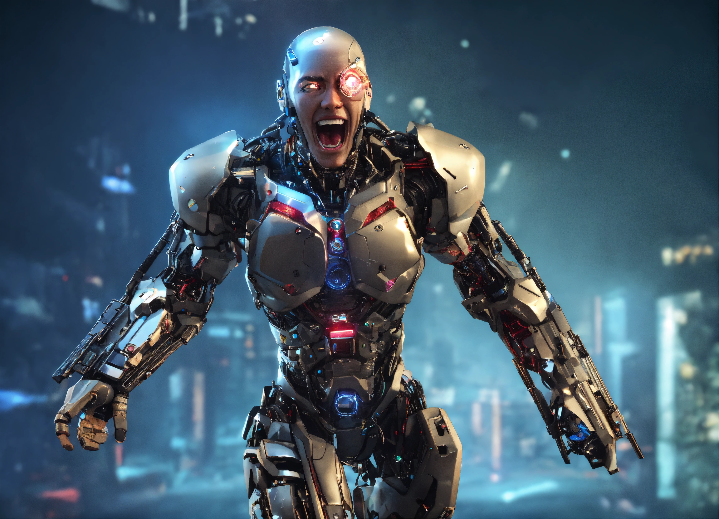 Lexica - Cyborg, 3d, come out of cellphone screen, happy, screaming