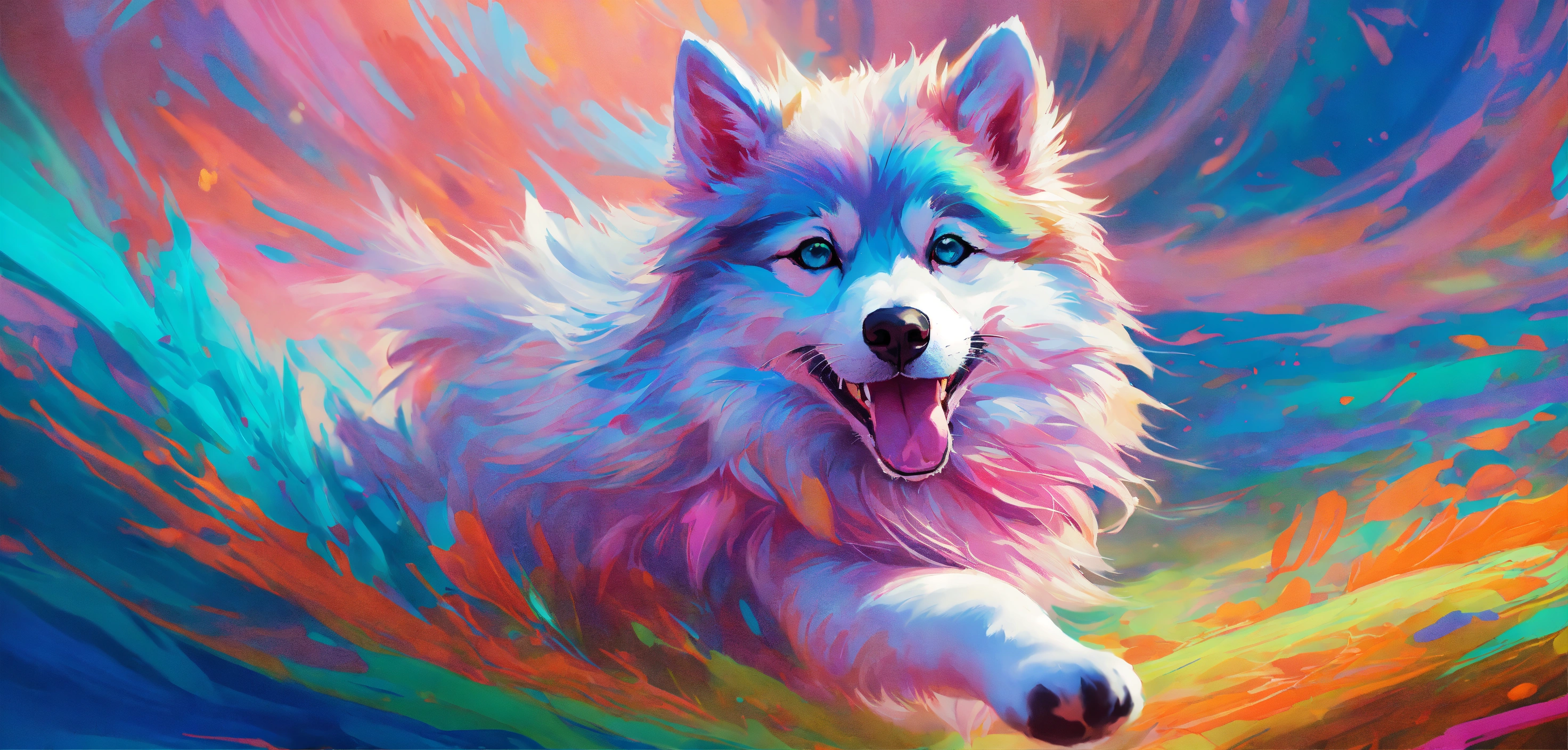 Lexica - In this vibrant painting, a graceful Pomsky is captured in ...