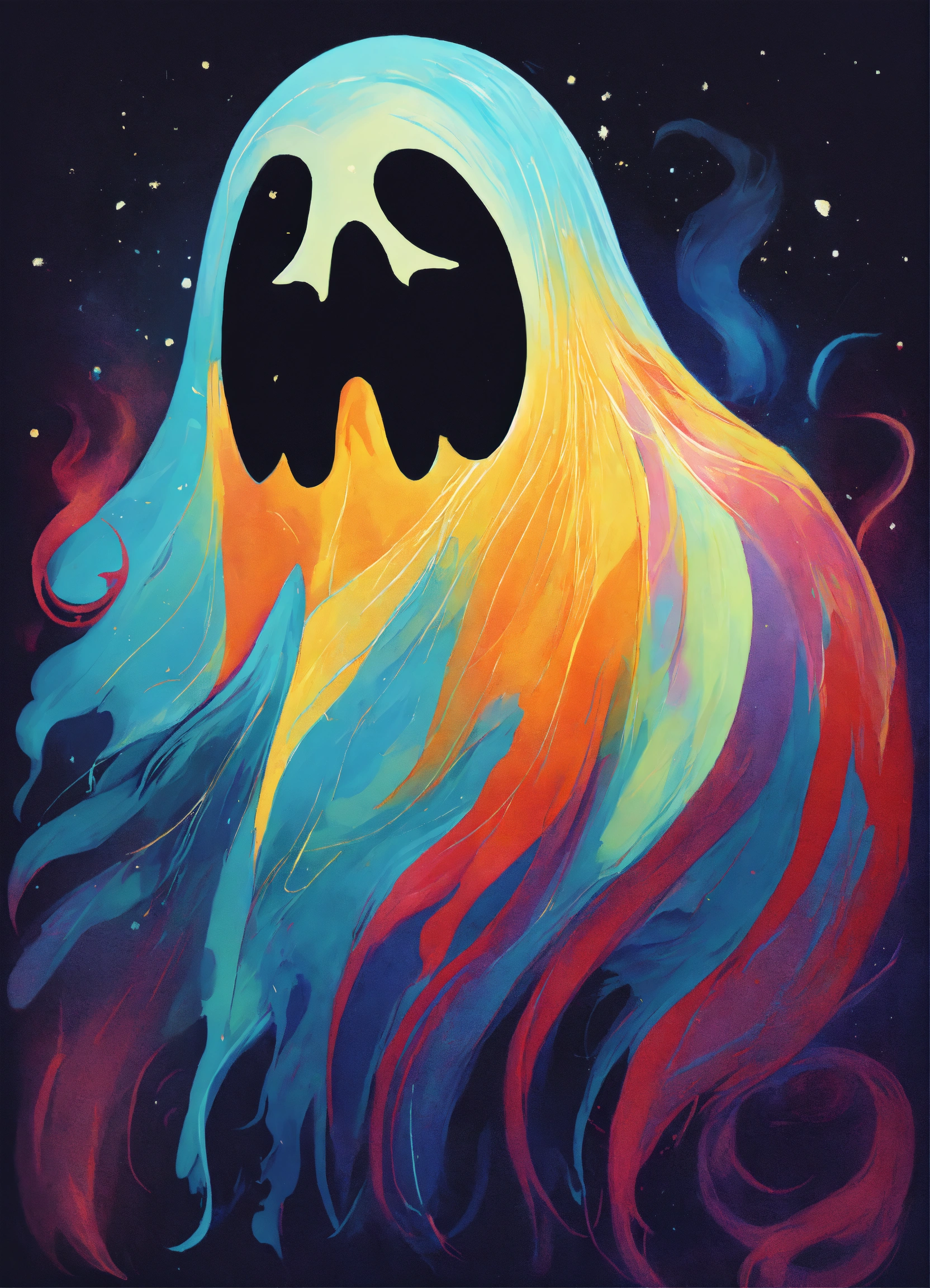 Lexica - An illustration painting with bright colors of ghost on a ...