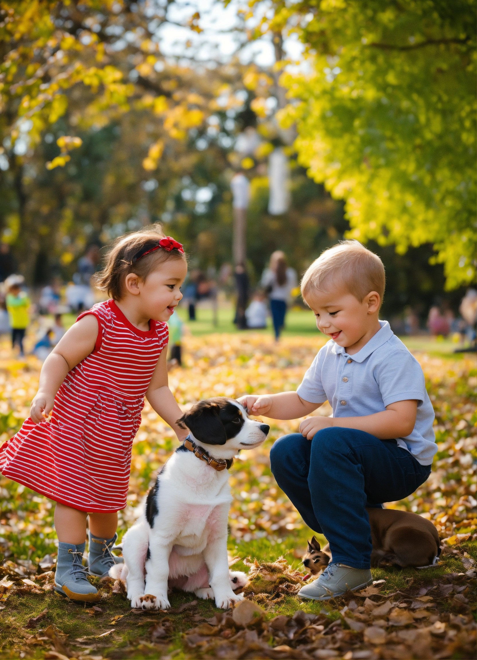 Lexica Lily and Max playing with the puppy in the park