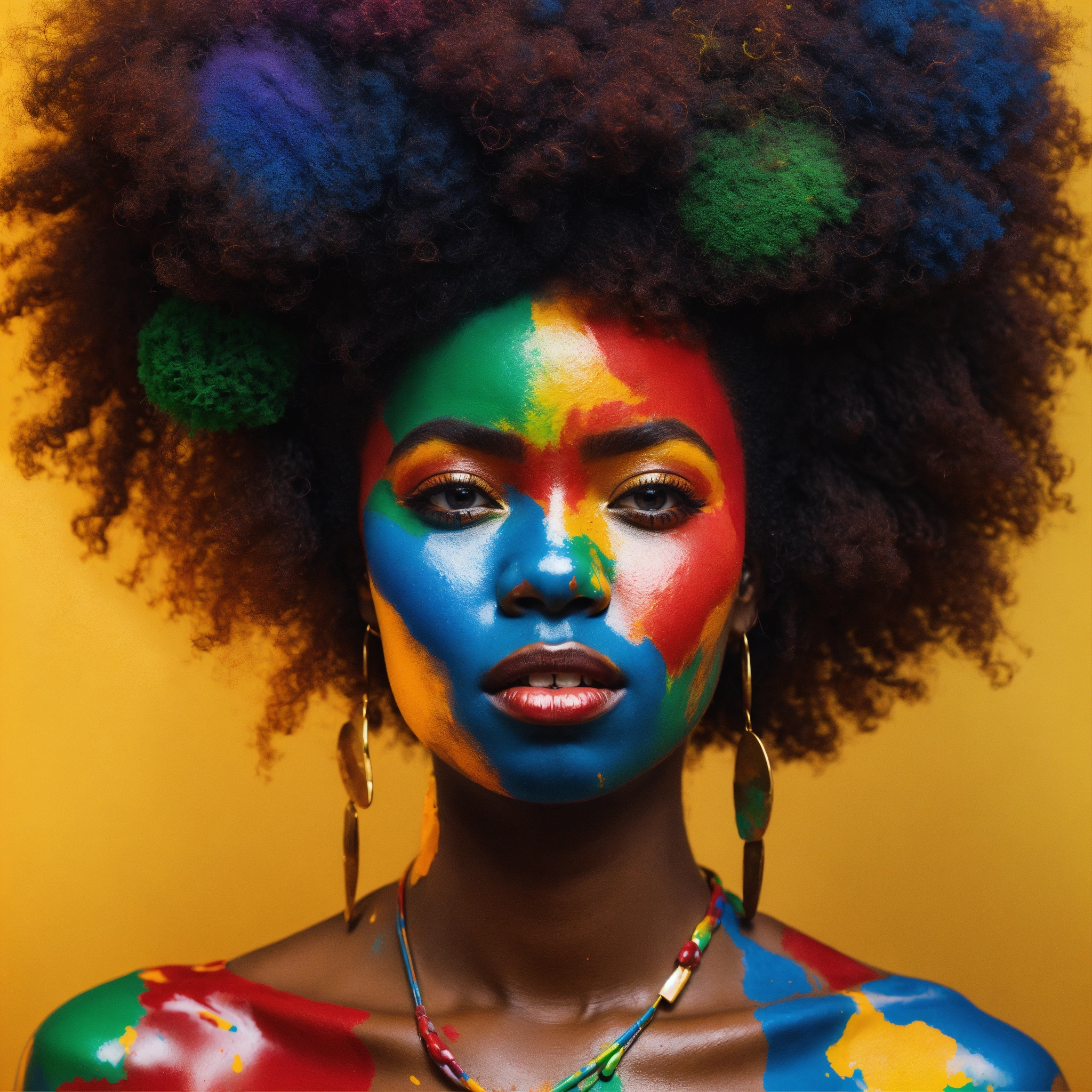 Lexica - African woman with afro covered in multicolored paint - album ...